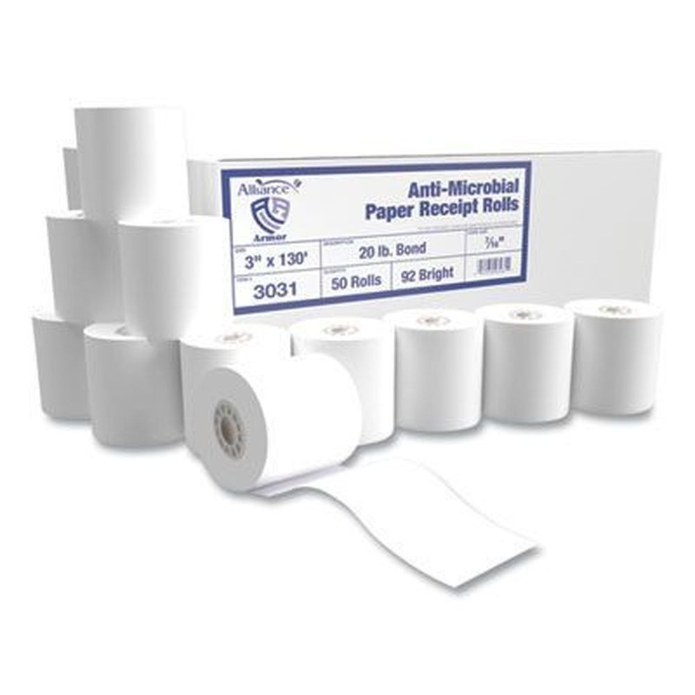 Alliance White Armor Antimicrobial Receipt Roll Paper, 3 inch x 130 feet -- 50 per case