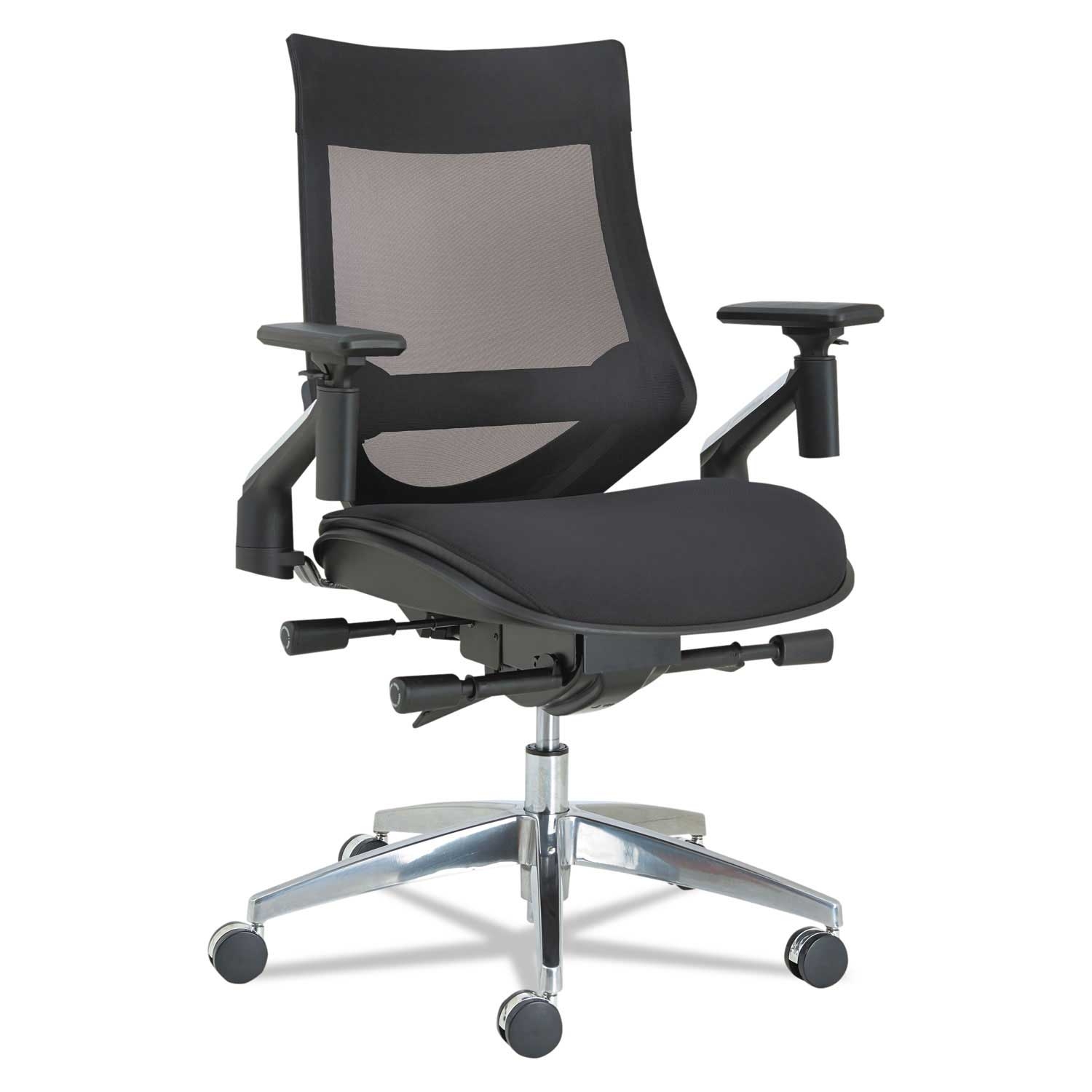 Alera EB-W Series Black Seat and Back Pivot Arm Multifunction Mesh Chair with Aluminum Base, Supports upto 275 Pound