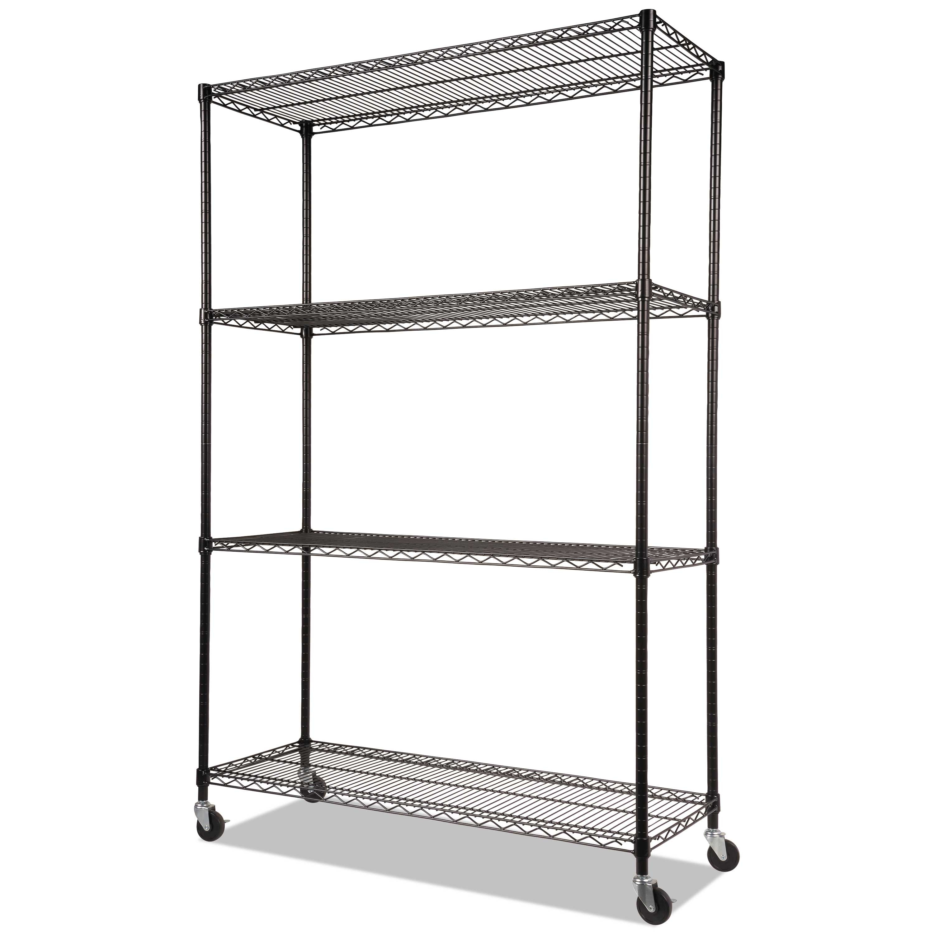Alera Black Complete Four Shelf Wire Shelving Unit with Casters, 48 x 18 x 72 inch