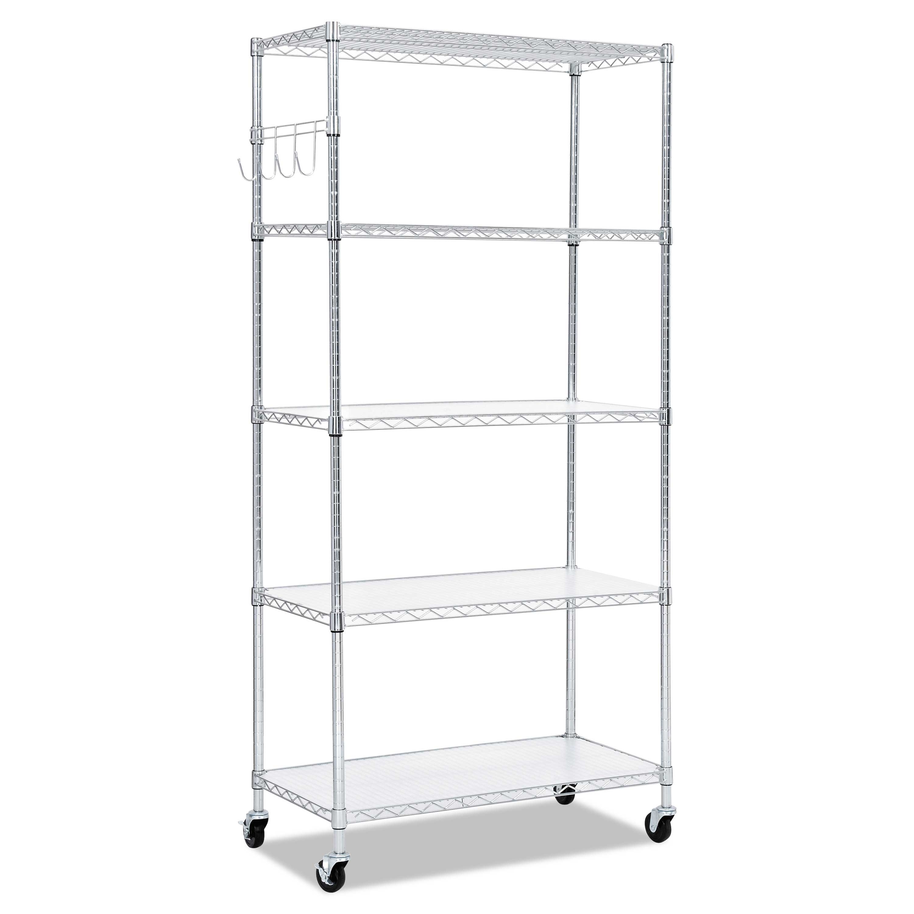 Alera Silver 5-Shelf Wire Shelving Kit with Casters and Shelf Liners, 36 x 18 x 72 inch