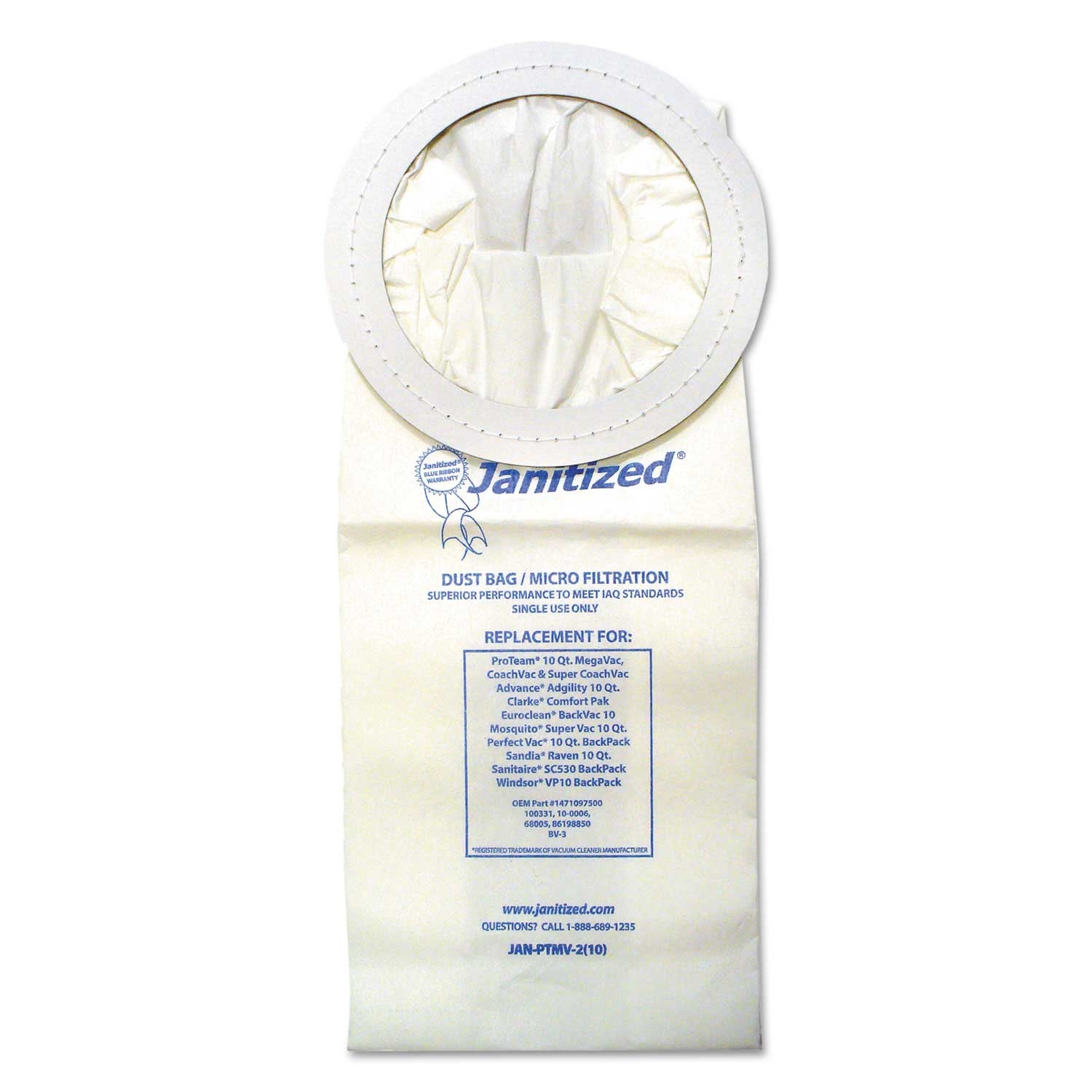 Janitized Vacuum Filters for Most Commercial 10 Quart Backpack Vacuum Cleaner -- 10 per case