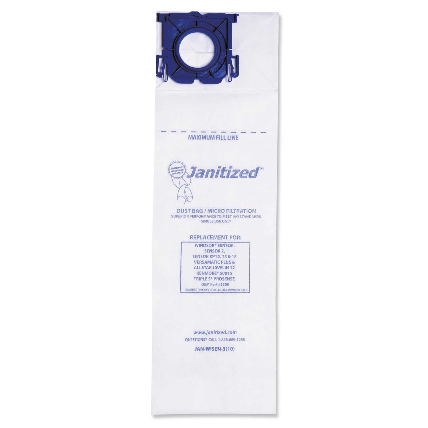 Janitized Vacuum Filter Bag for Windsor Sensor S/S2/Xp/Versamatic Plus Vacuum Cleaner -- 100 per case