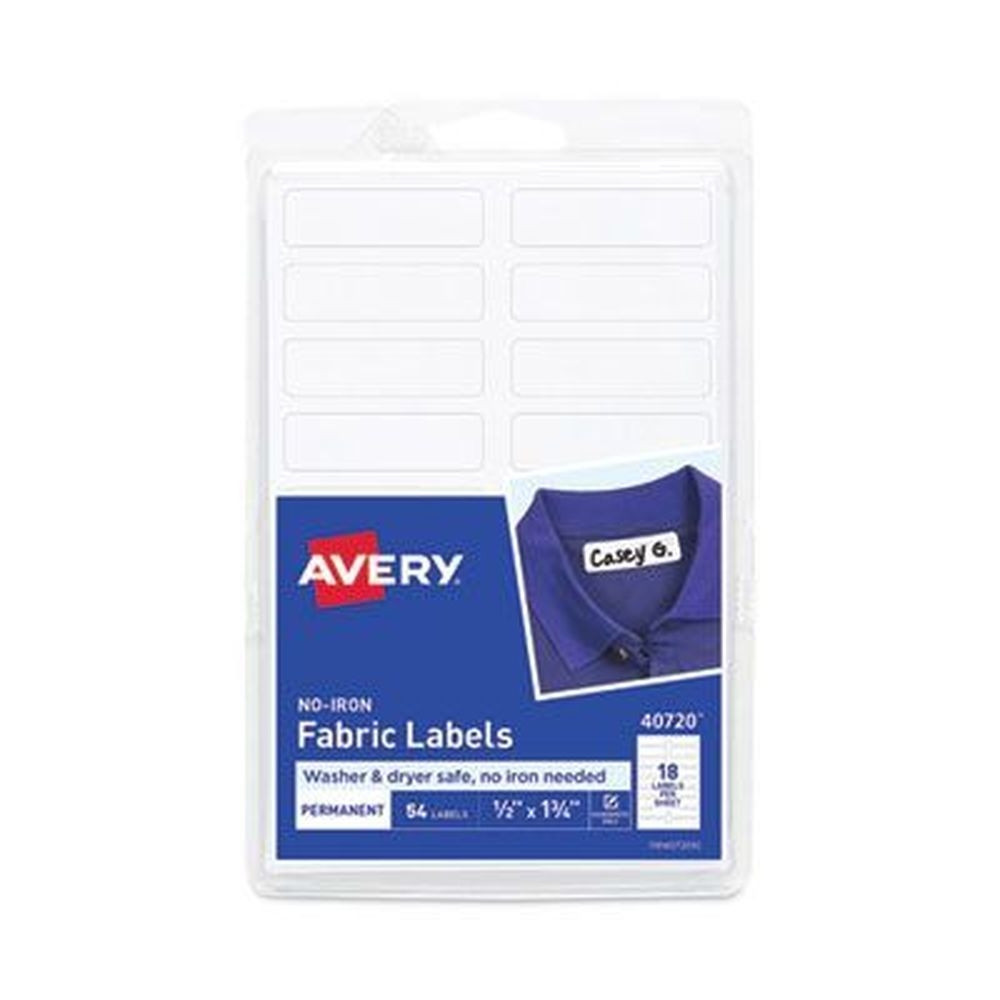 Avery White No-Iron Fabric Label, 0.5 x 1.75 inch - 18 per sheet -- 3 sheets per pack