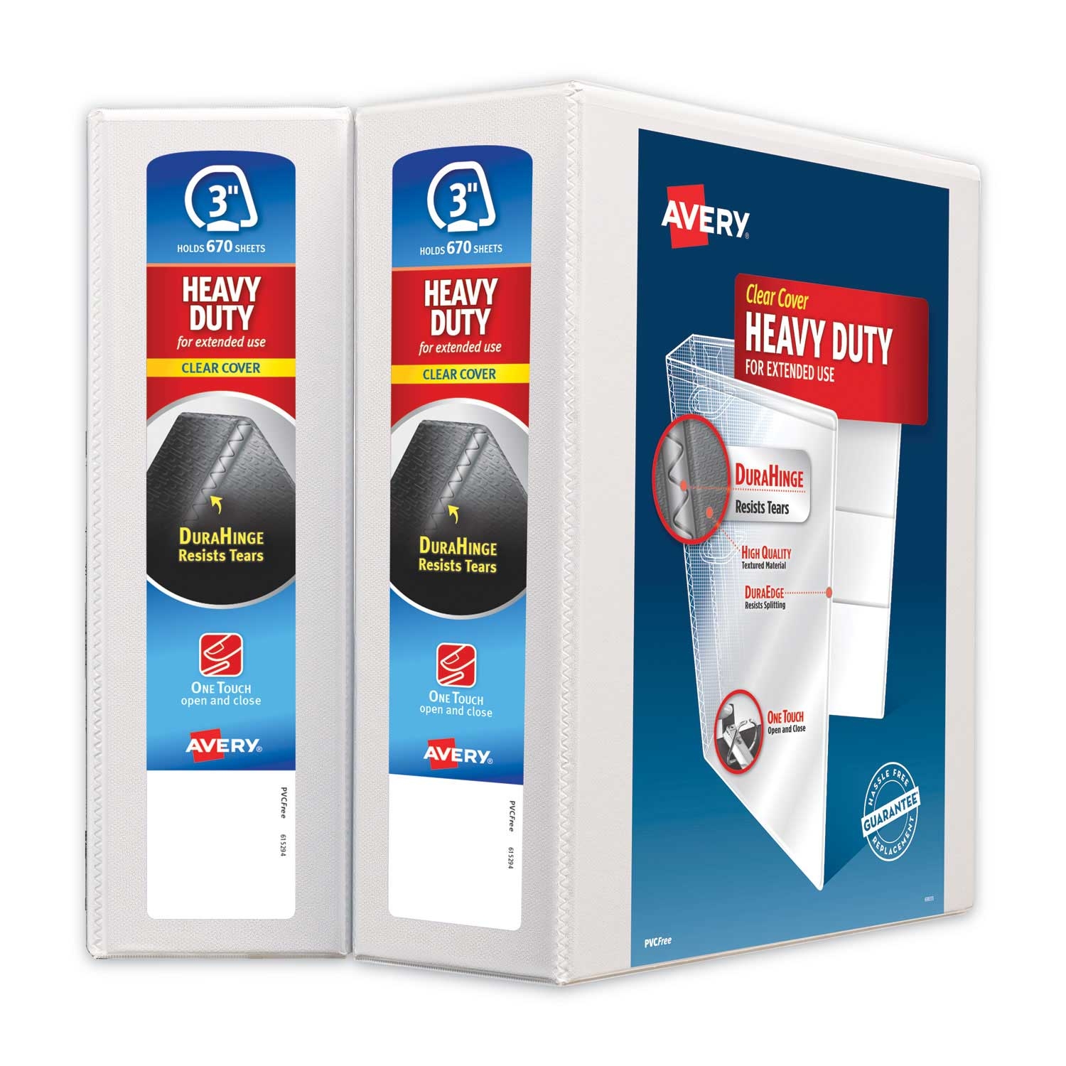 Avery White Heavy Duty Non Stick View Binder with Durahinge and Slant Rings, 3 inch Capacity - 2 per pack -- 1 pack