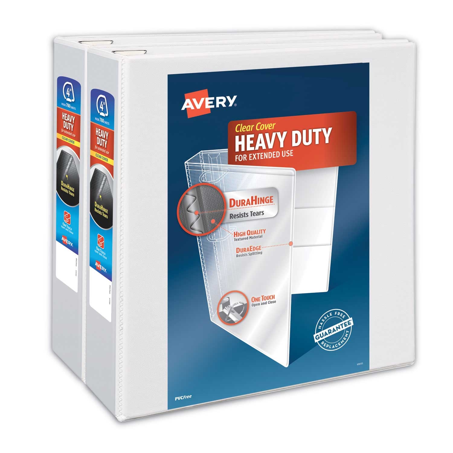 Avery White Heavy Duty Non Stick View Binder with Durahinge and Slant Rings, 4 inch Capacity - 2 per pack -- 1 pack
