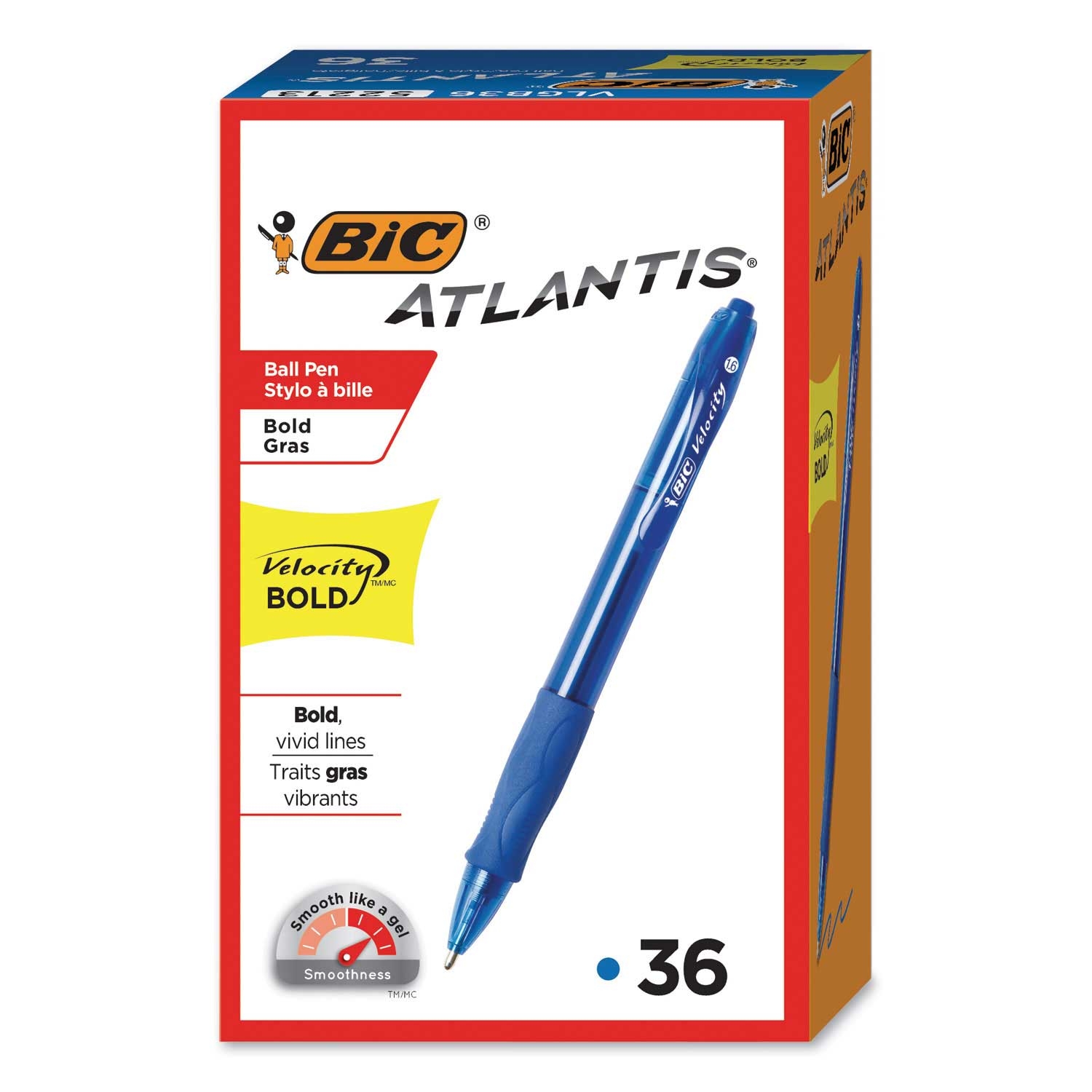 BIC Blue Ink and Barrel Atlantis Velocity Bold 1.6 mm Retractable Ballpoint Pen -- 36 per case