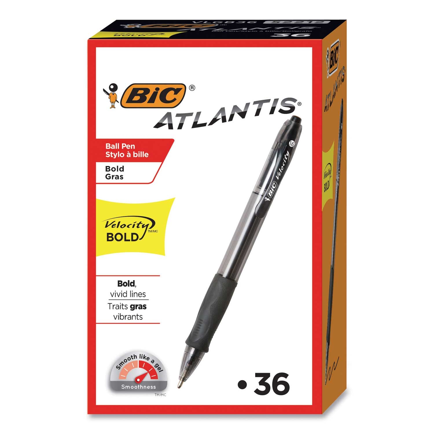 BIC Black Ink and Barrel Atlantis Velocity Bold 1.6 mm Retractable Ballpoint Pen -- 36 per case
