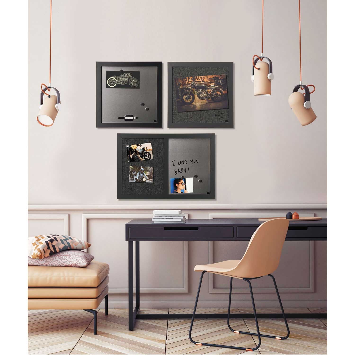 MasterVision Black Shadow Message Board Set - 3 per pack -- 1 pack per case