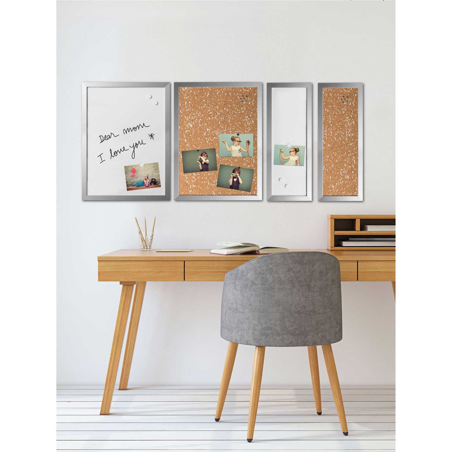 MasterVision Positive Flow Metallic Silver Message Board Set - 4 per pack -- 1 pack per case