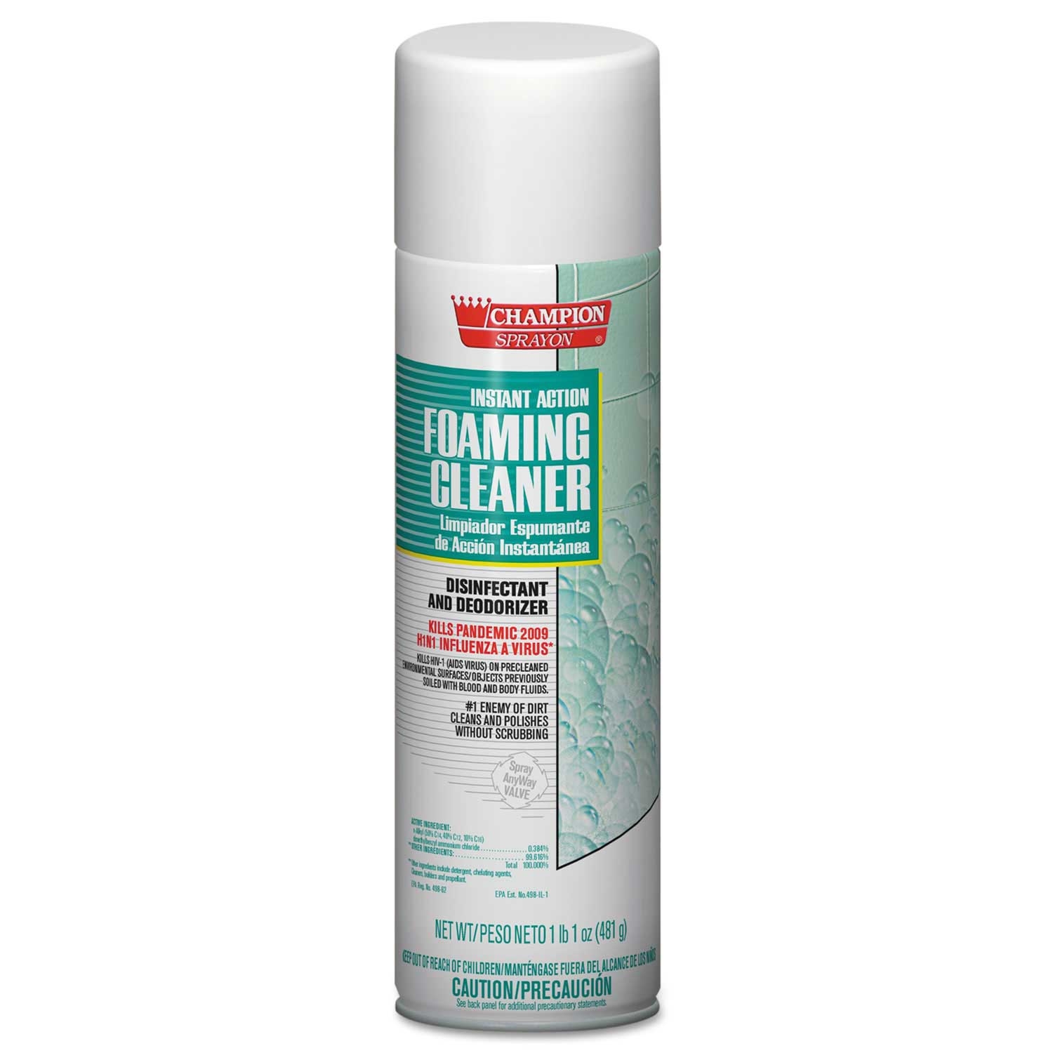 Champion Sprayon Instant Action Foaming Cleaner/Disinfectant, 17 Ounce Aerosol -- 12 per case