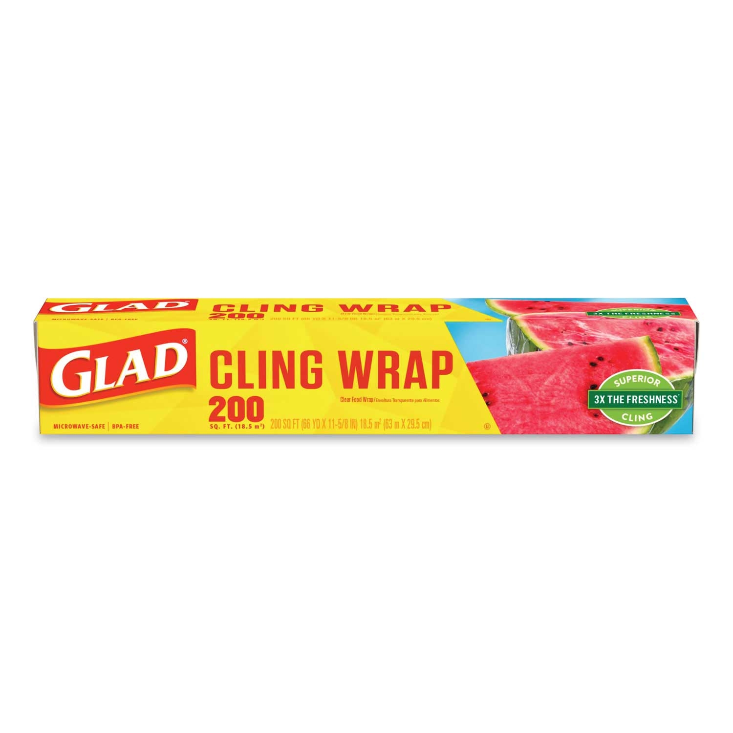 Glad Clingwrap Clear Plastic Food Wrap, 200 Square Foot Roll