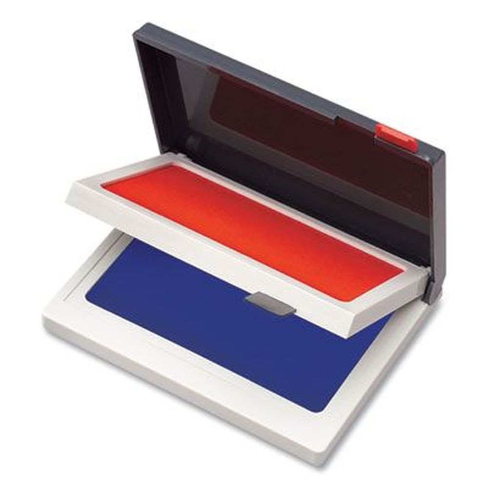 COSCO Blue/Red Two-Color Felt Stamp Pad, 4.25 x 3.75 inch