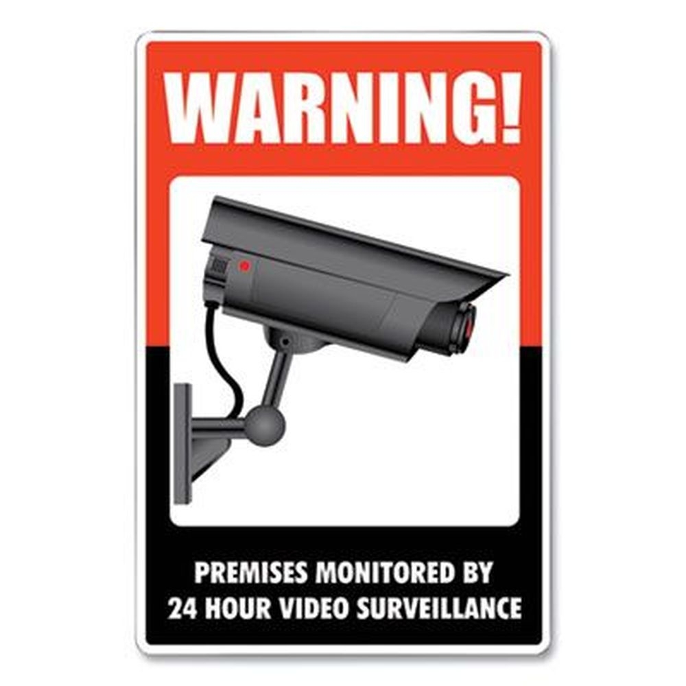 COSCO Black/Red/White 24-Hour Video Surveillance UV-Coated Preprinted Molded-Plastic Sign, 8 x 12 inch
