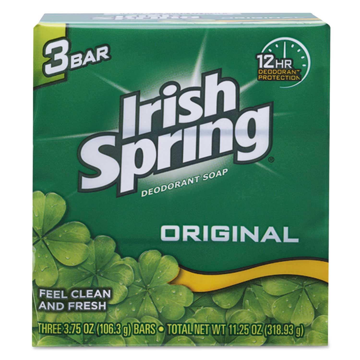 Irish Spring Original Feel Clean and Fresh Scent Bar Soap, 3.75 Ounce - 3 per pack -- 18 packs per case