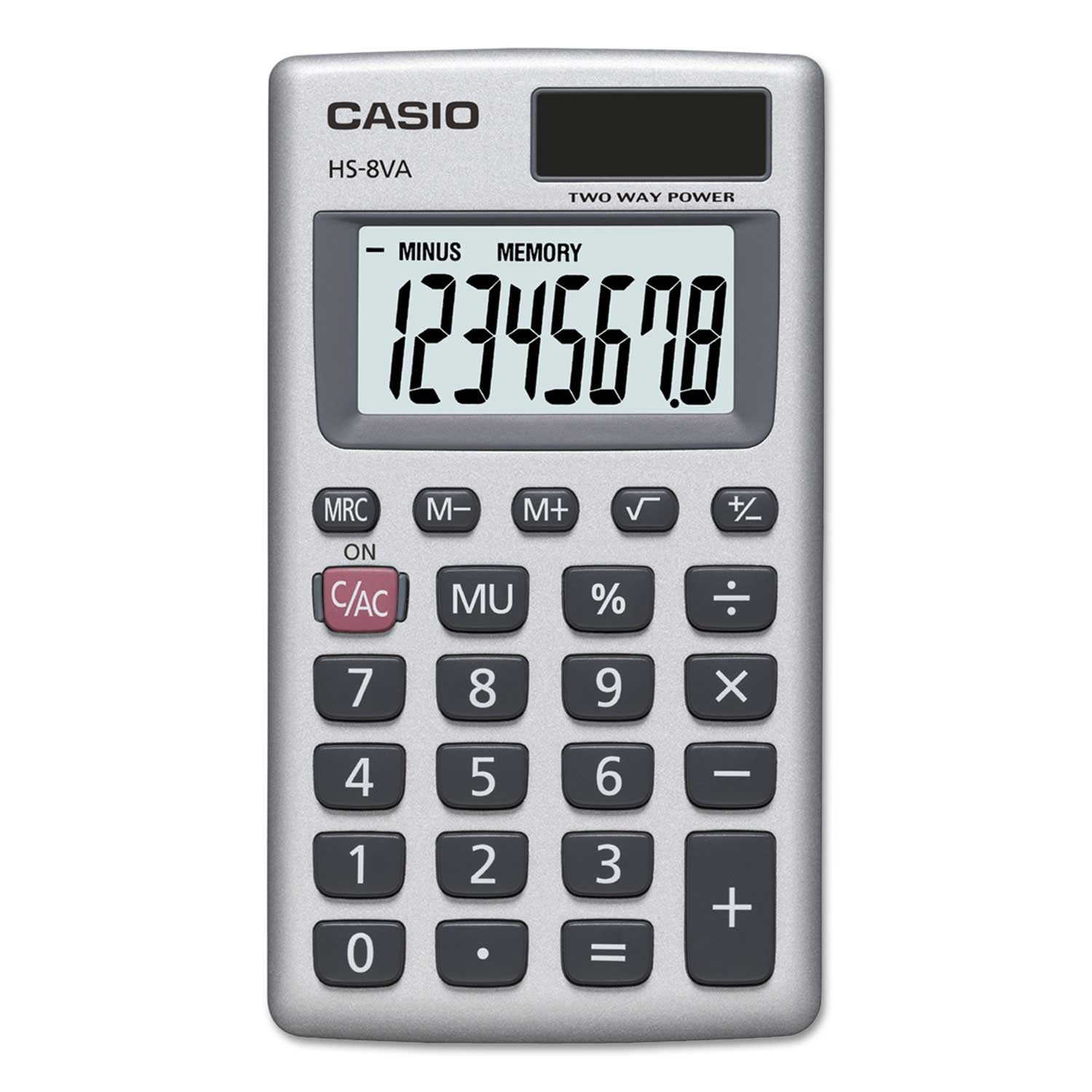 Casio Basic Silver 8-Digit LCD Handheld Calculator, 	2.75 x 4.62 inch