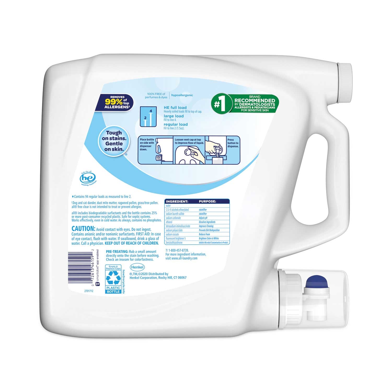 All Ultra Free Clear Unscented Liquid Detergent, 141 Ounce -- 4 per case