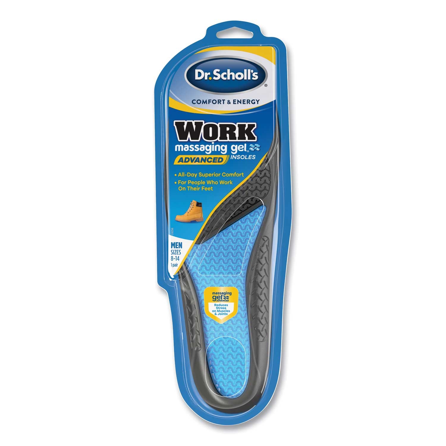 Dr Scholls Black/Blue Comfort and Energy Work Massaging Gel Insoles for Men Sizes 8 To 14 -- 1 pair