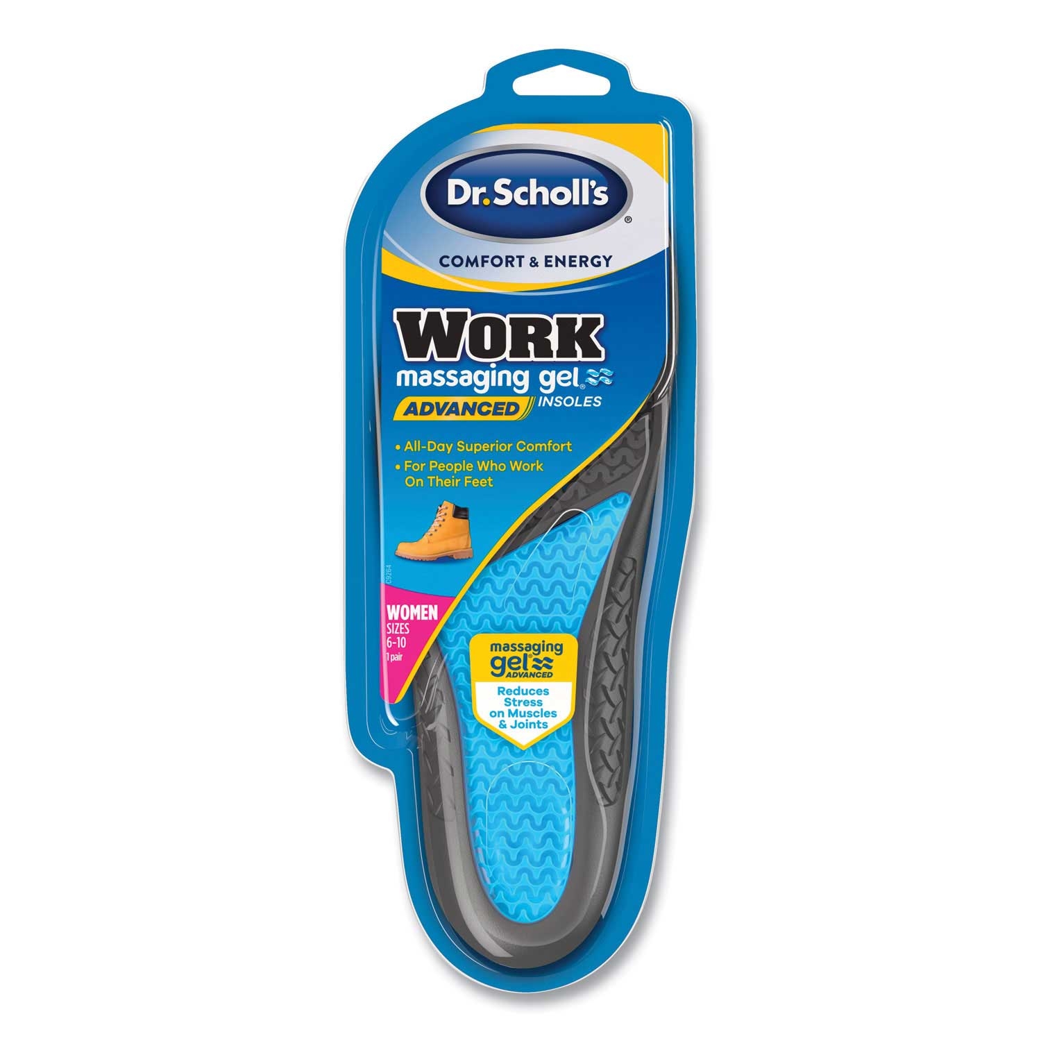 Dr Scholls Black/Blue Comfort and Energy Work Massaging Gel Insoles for Women Sizes 6 To 11 -- 1 pair