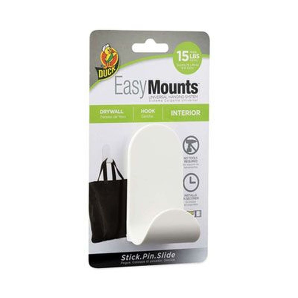 Duck EasyMounts Matte White Medium J-Hook, 15 Pound Capacity
