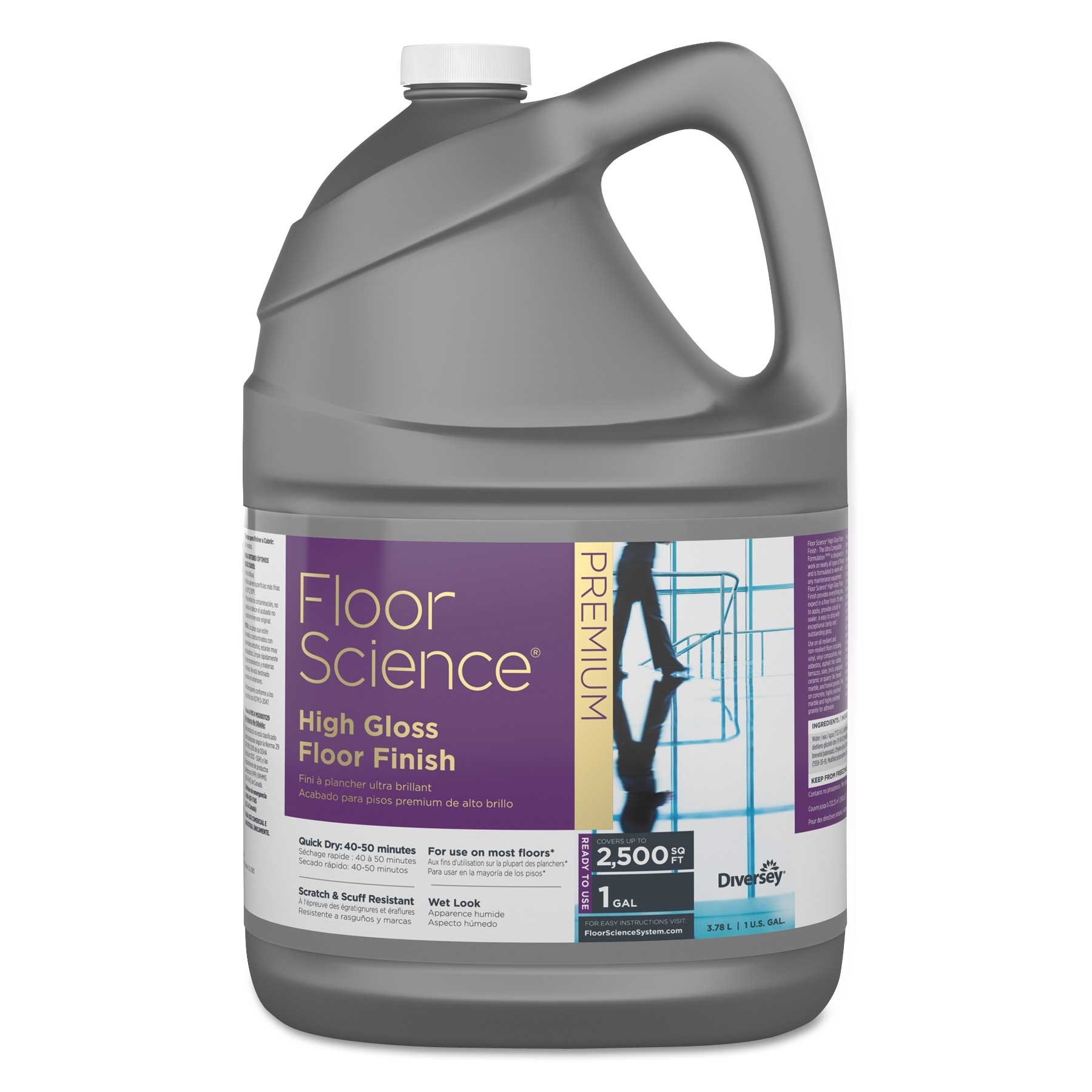 Diversey Floor Science Premium Clear Scent High Gloss Floor Finish, 1 Gallon Container -- 4 per case