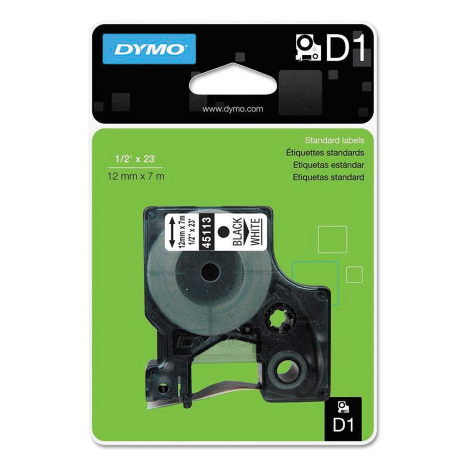 DYMO Black On White D1 High-Performance Polyester Removable Label Tape, 0.5 inch x 23 Feet