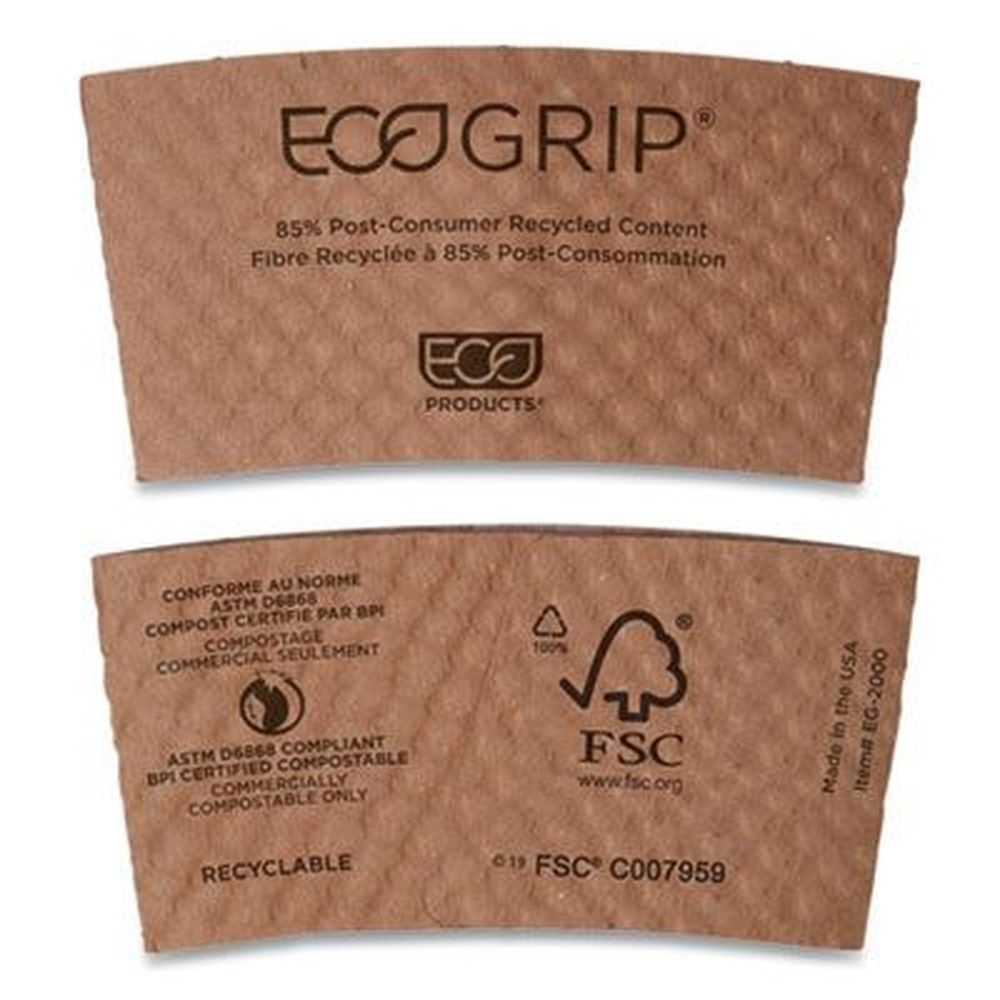 Eco-Products Ecogrip Kraft Renewable and Compostable Hot Cup Sleeve Fits 12 16 20 and 24 Ounce Cups -- 1300 per case