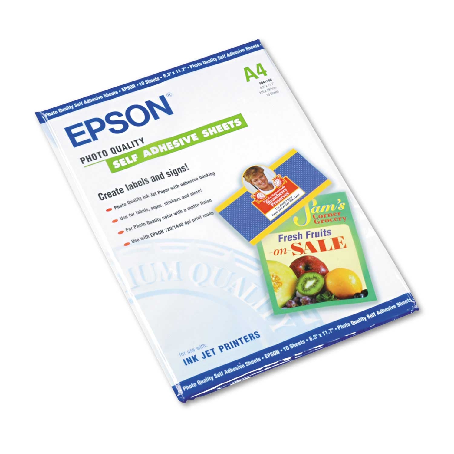 Epson Matte White Photo-Quality Self Adhesive Paper, 8.38 x 11.75 inch - 10 per pack -- 1 pack