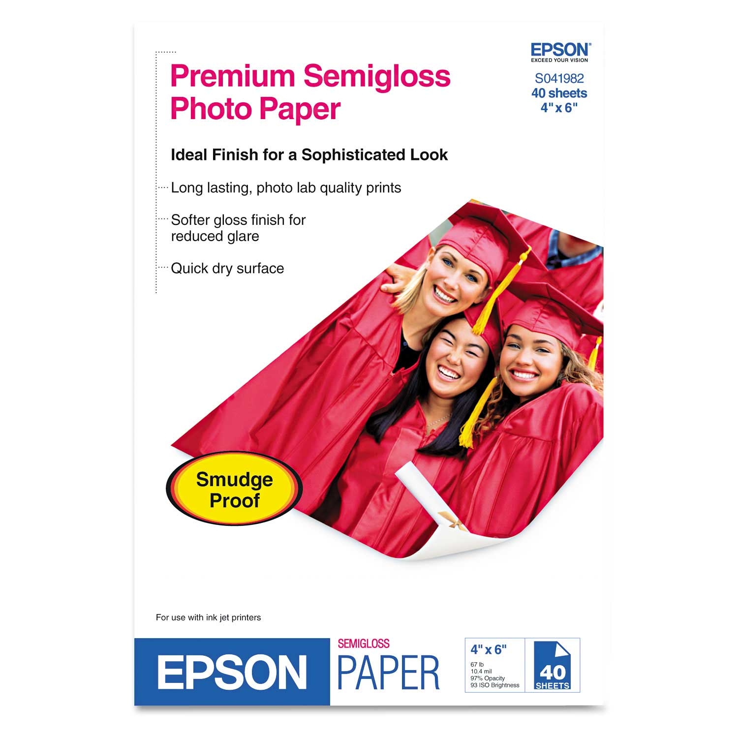 Epson Semi-Gloss White 7 Mil Premium Semigloss Photo Paper, 4 x 6 inch - 40 sheets per pack