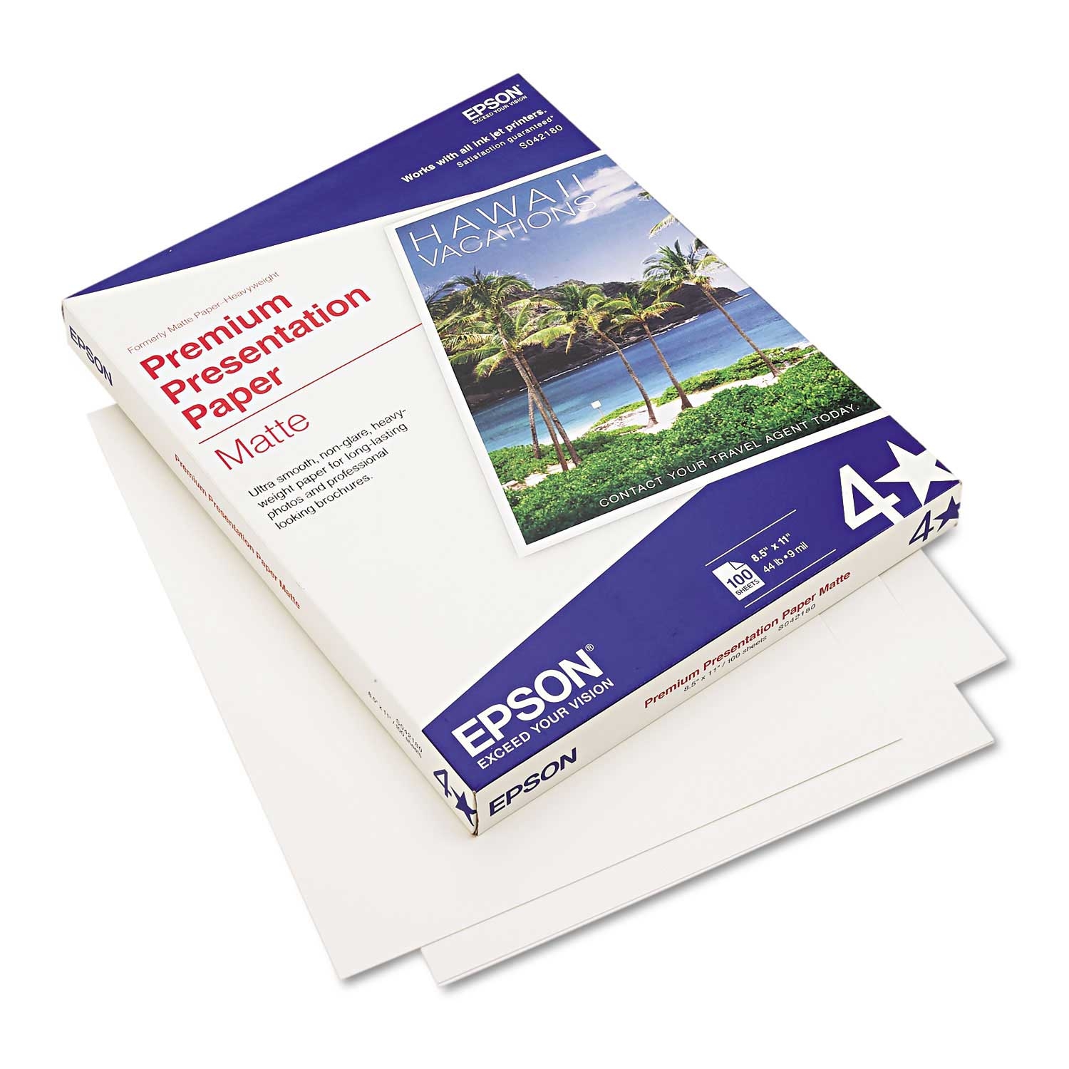 Epson Matte Bright White 9 Mil Premium Matte Presentation Paper, 8.5 x 11 inch - 100 sheets per pack -- 1 pack