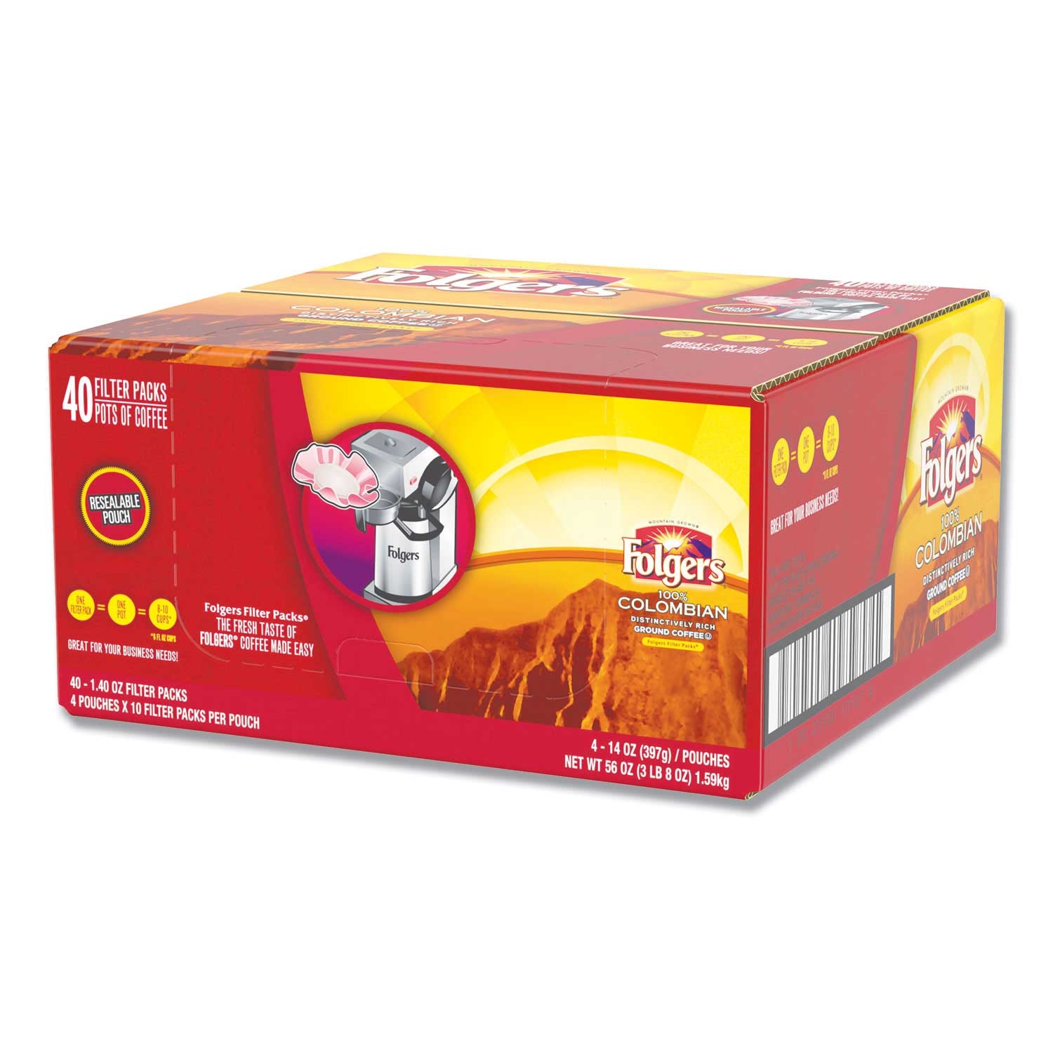 Folgers Medium Roast 100 Percent Colombian Coffee - Filter Pack, 1.4 Ounce -- 40 per case
