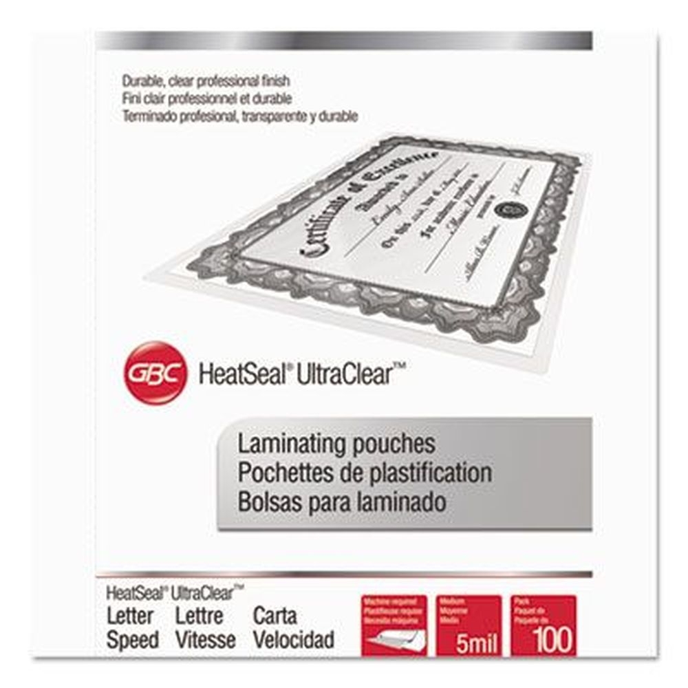 GBC Gloss Clear 5 Mil Ultraclear Thermal Laminating Pouch, 9 x 11.5 inch -- 100 per box