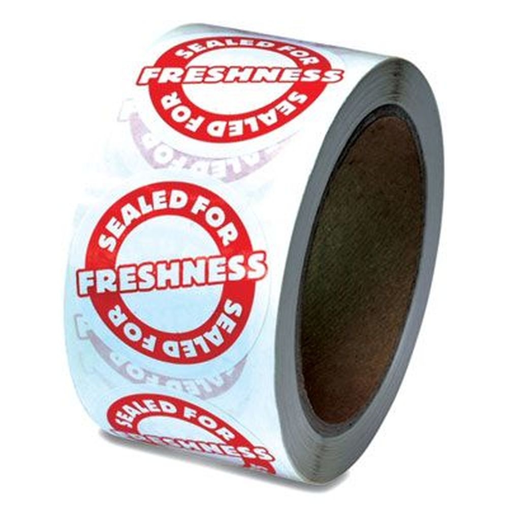 Iconex Red/White Tamper Seal Label, 2 inch Dia - 500 per roll -- 4 rolls per case