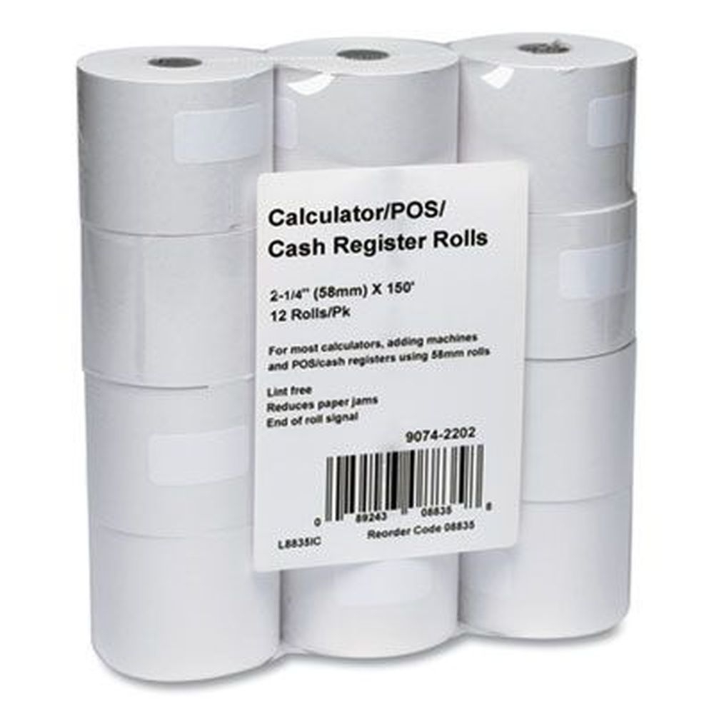 Iconex White Impact Bond Paper Roll, 2.25 inch x 150 Feet -- 12 per pack