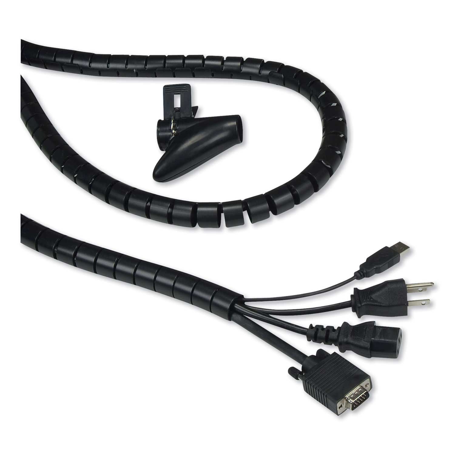 Innovera Black Cable Management Coiled Tube, 0.75 inch Dia x 77.5 inch Long