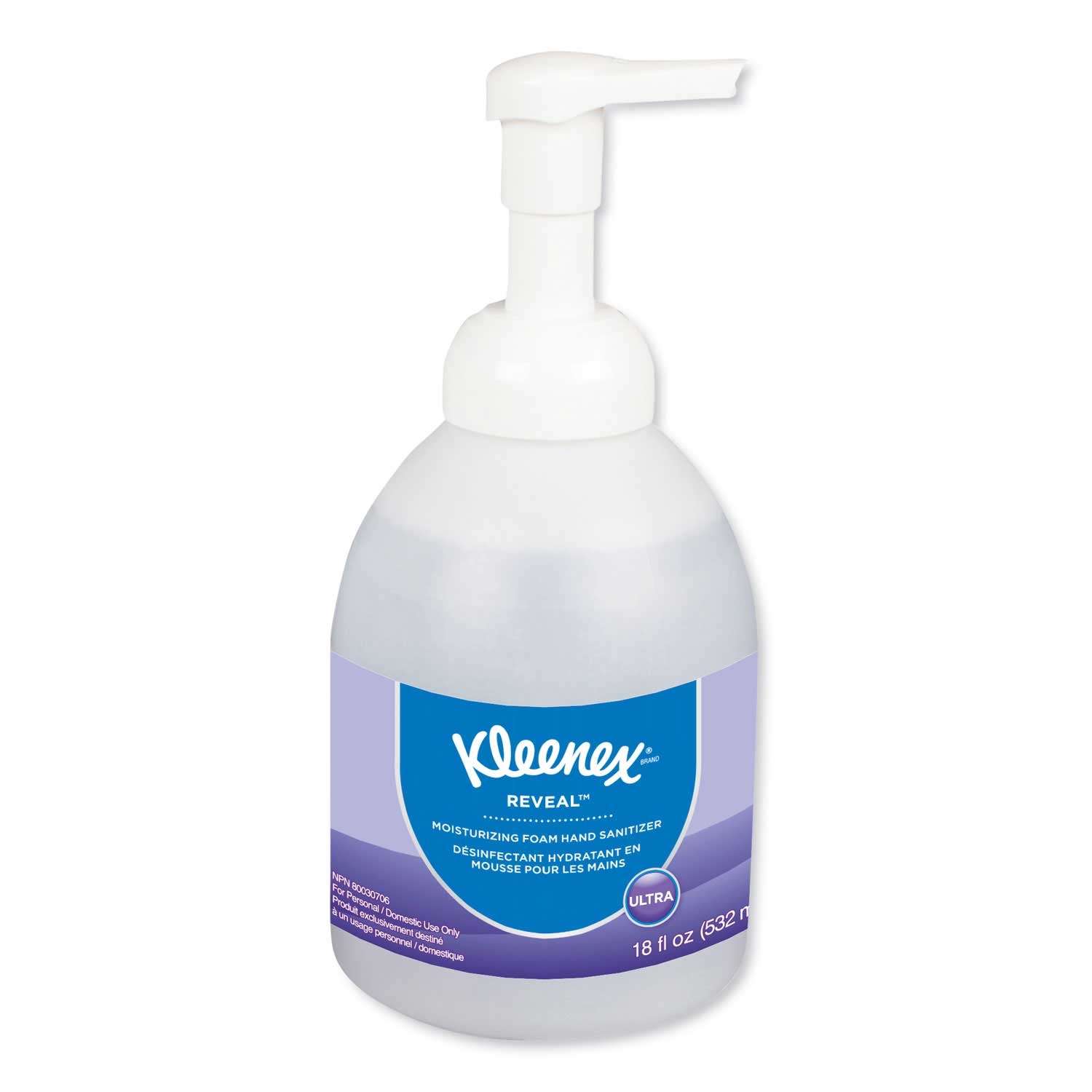 Kleenex Clear Reveal Ultra Moisturizing Foam Hand Sanitizer, 18 Ounce Bottle -- 4 per case
