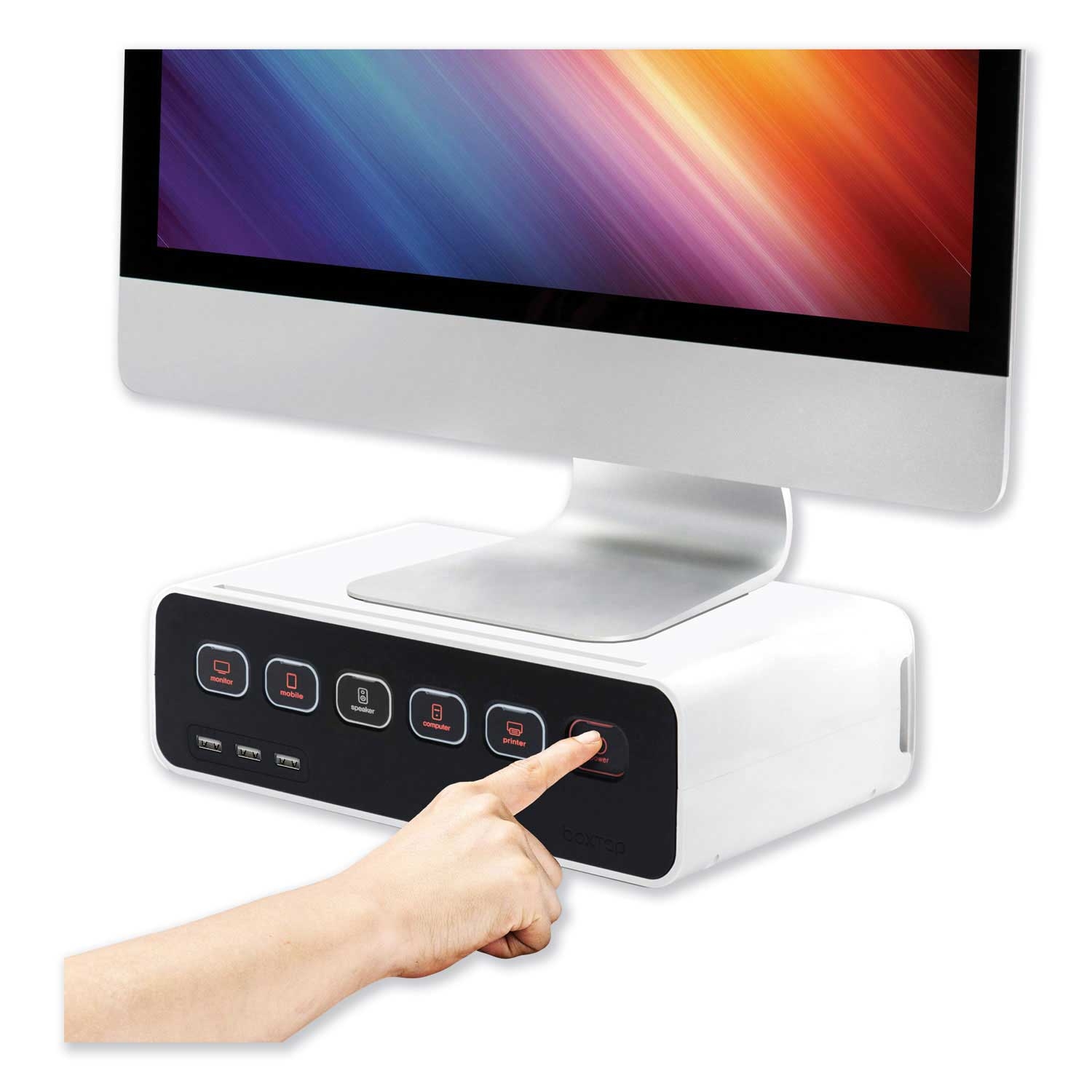 Kantek White Cable Management Power Hub and Stand with USB Charging Ports, 11.75 x 6.6 x 3.5 inch