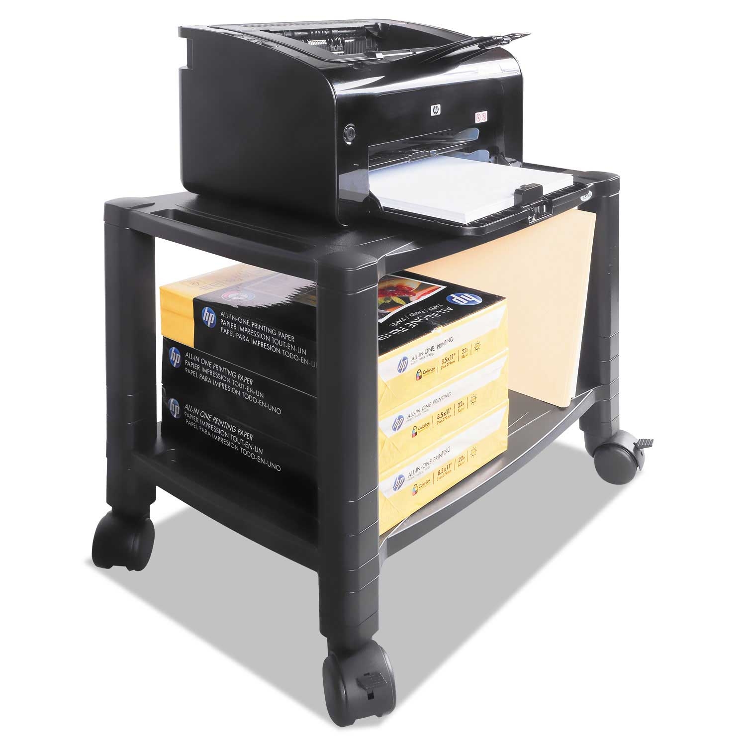 Kantek Black Two-Shelf Mobile Printer Stand, 20 x 13.25 x 14.13 inch