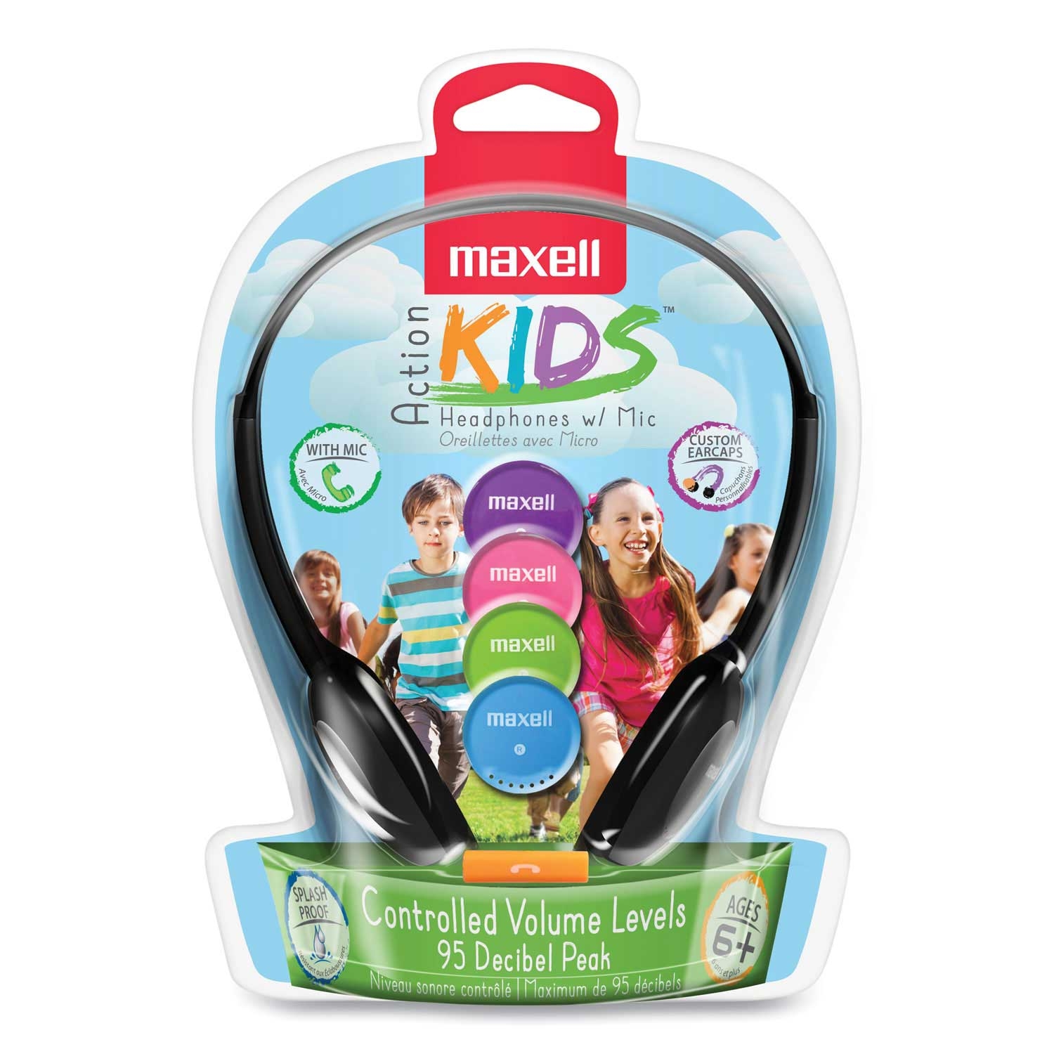 Maxell Black Kids Safe Headphones with Inline Microphone, 4 Feet Cord Length