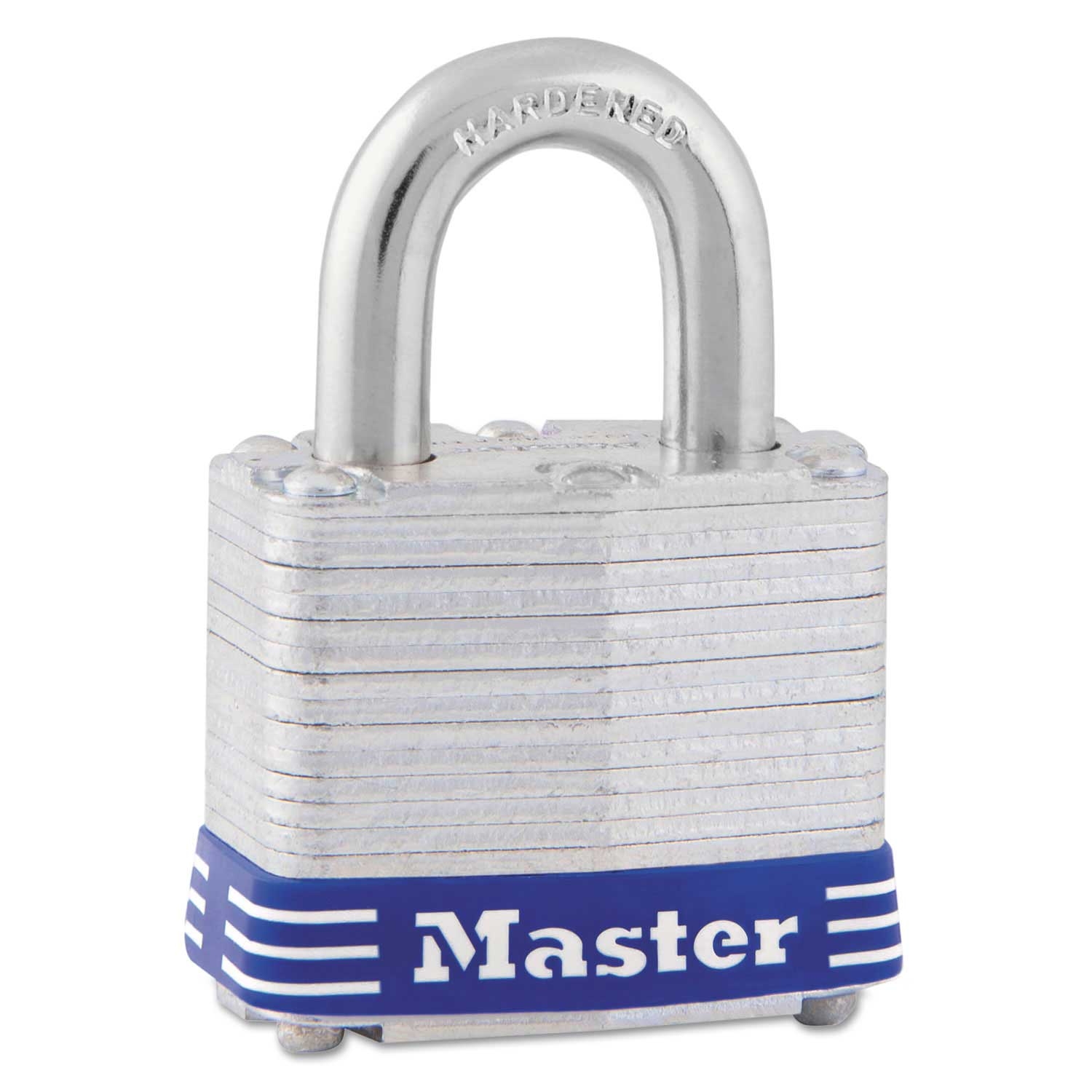 Master Lock Laminated Steel Body Silver/Blue Four Pin Tumbler Lock with Two Keys, 1 9/16 inch Wide