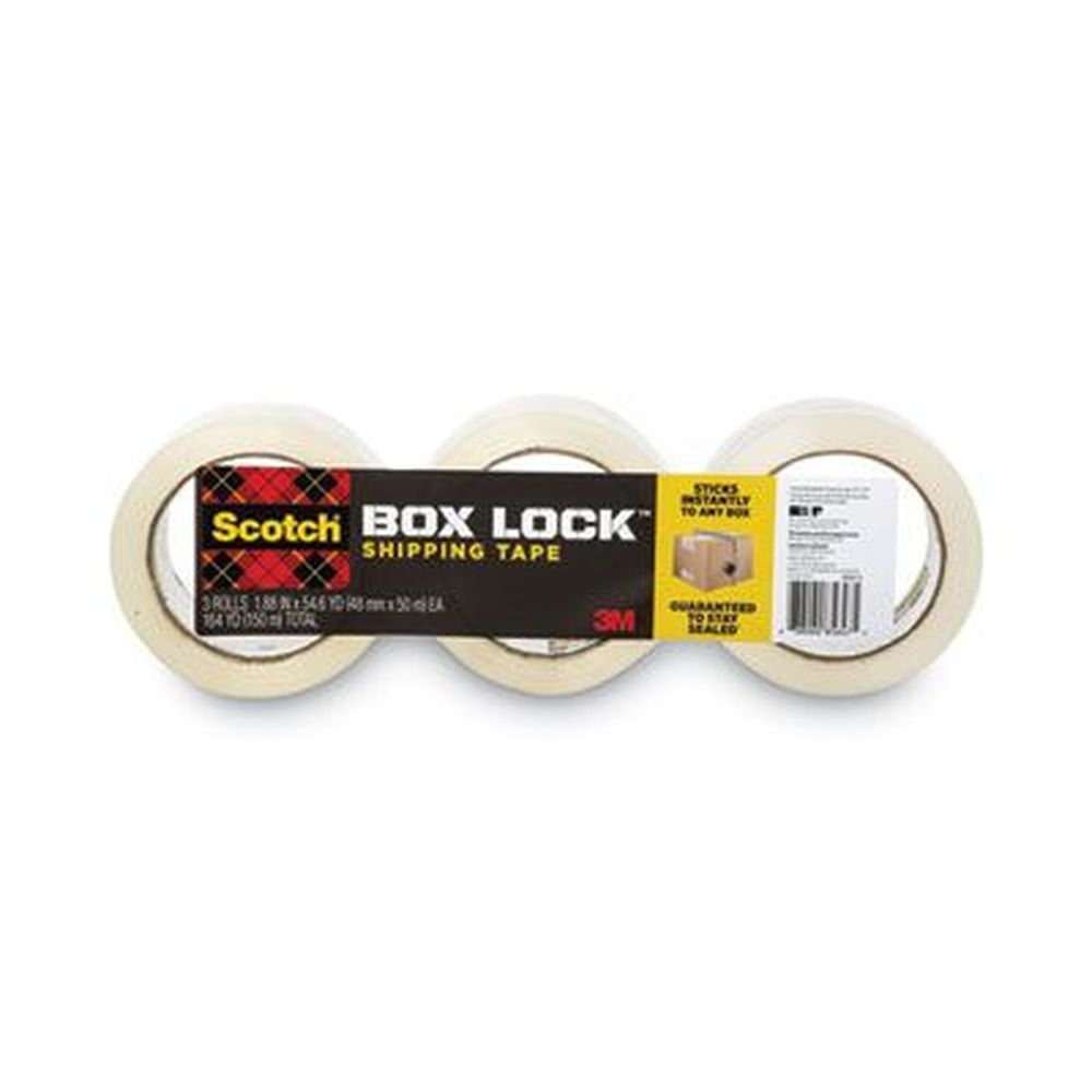 Scotch Clear 3 inch Core Box Lock Shipping Packaging Tape, 1.88 inch x 54.6 Yards -- 3 per pack