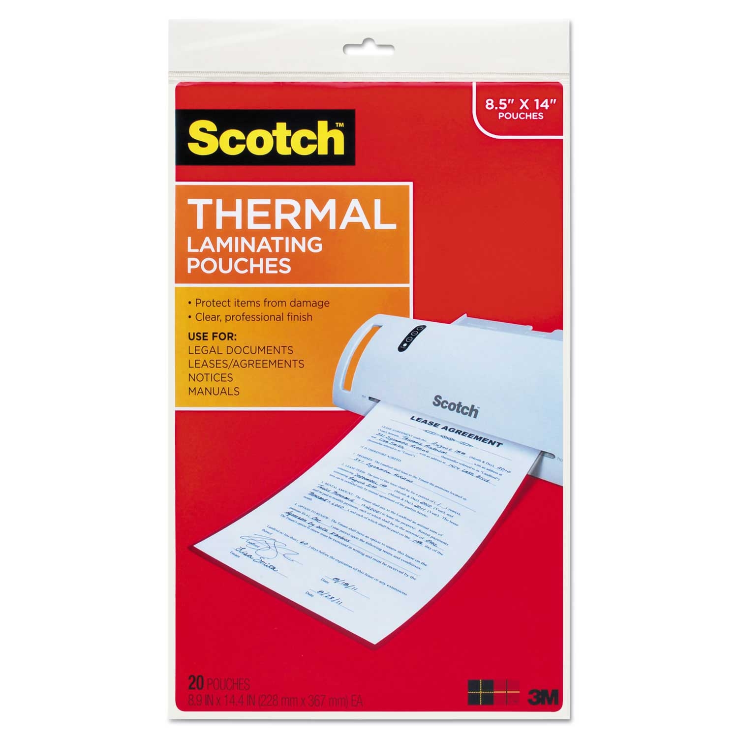 Scotch Gloss Clear Laminating Pouches, 3 Milliliter - 20 per pack -- 1 pack per case