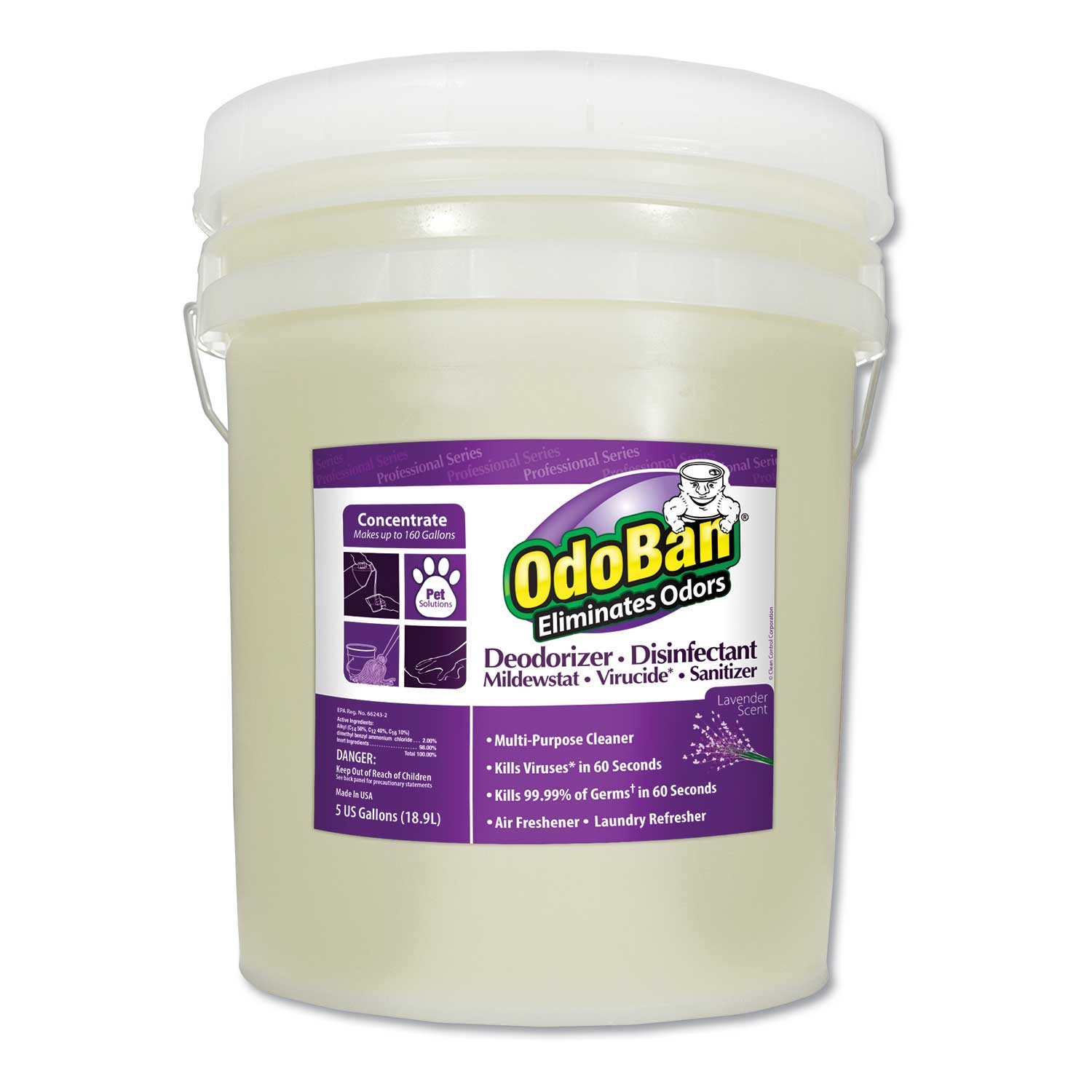 OdoBan Odor Eliminator Lavender Scent Disinfectant Concentrate, 5 Gallon Pail