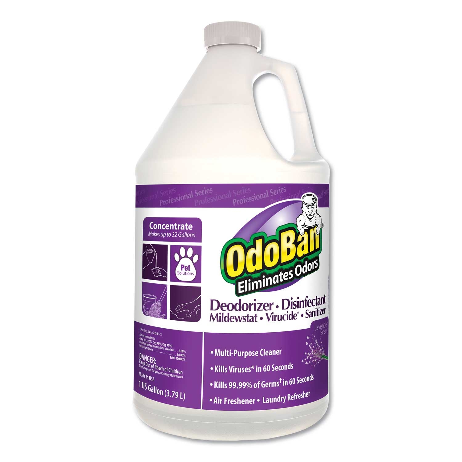 OdoBan Lavender Scent Odor Eliminator Disinfectant Concentrate, 1 Gallon -- 4 per case