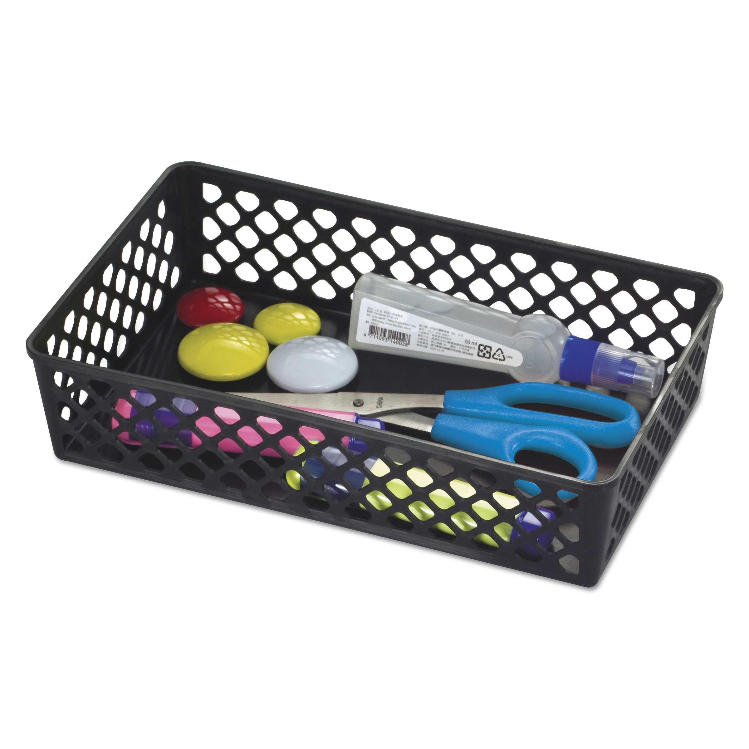 Officemate Black Plastic Recycled Supply Basket, 10.0625 x 6.125 x 2.375 inch - 2 per pack -- 1 pack per case