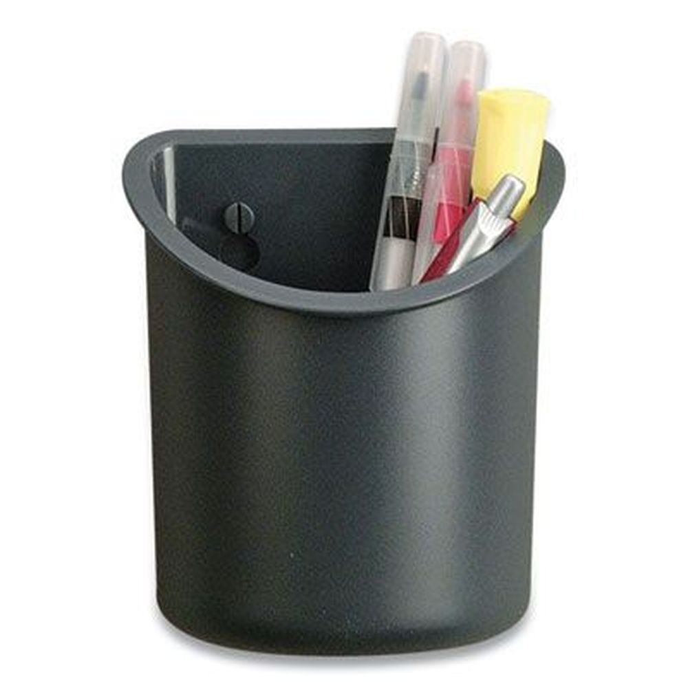 Officemate Verticalmate Gray Fabric Panel Mount Plastic Pencil Cup, 4.25 x 4.25 x 5 inch