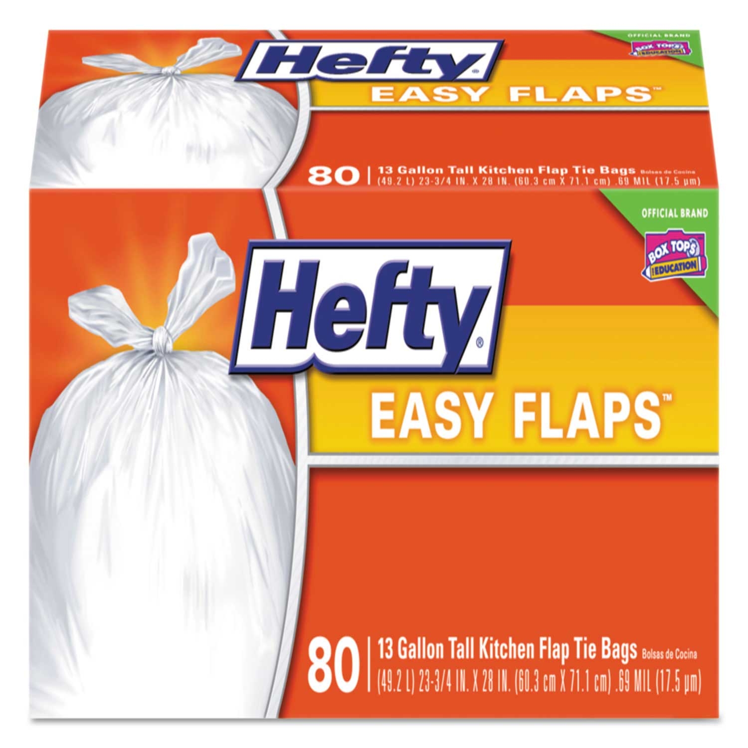 Hefty White 0.69 Mil Easy Flaps Trash Bag, 13 Gallon -- 480 per case