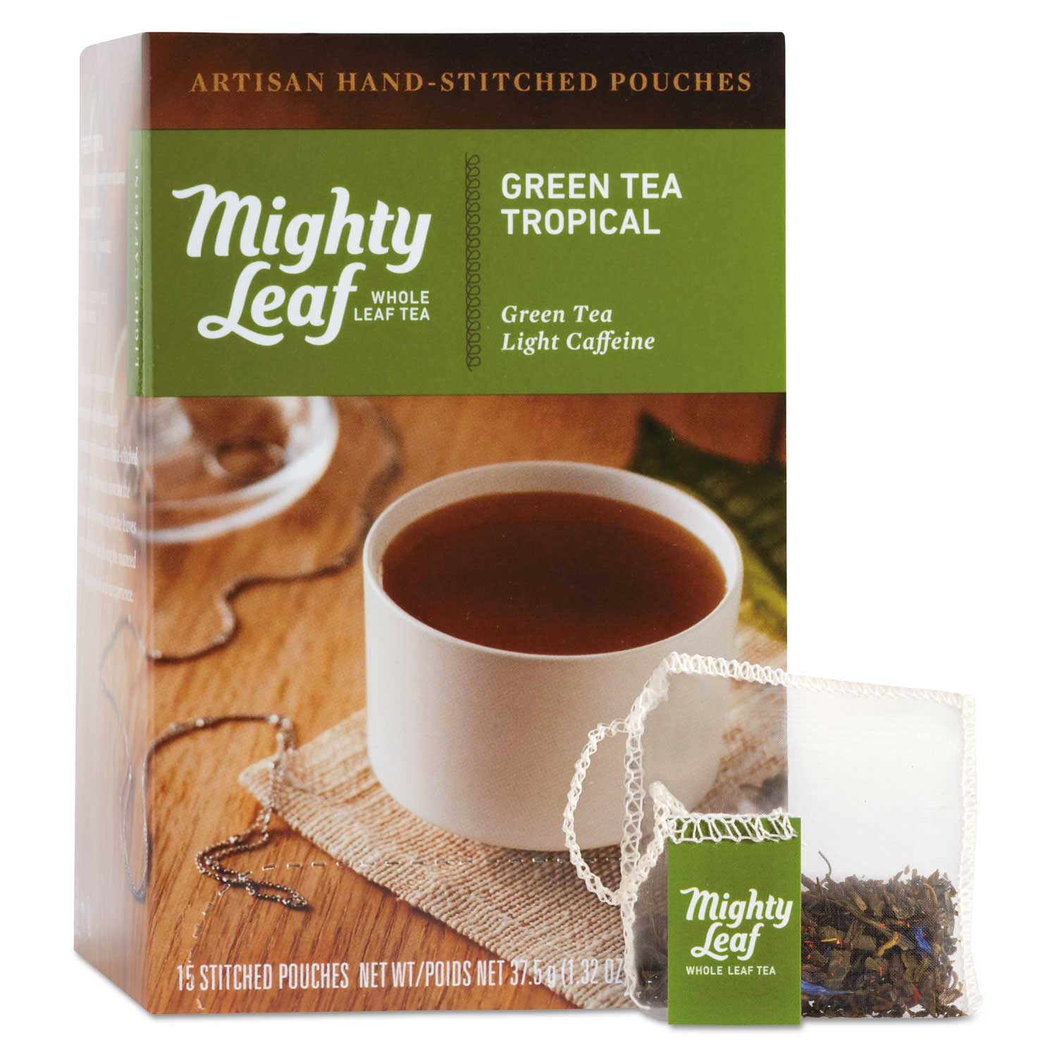 Mighty Leaf Green Tea Tropical Whole Leaf Tea Pouch - 15 per box -- 1 box per case