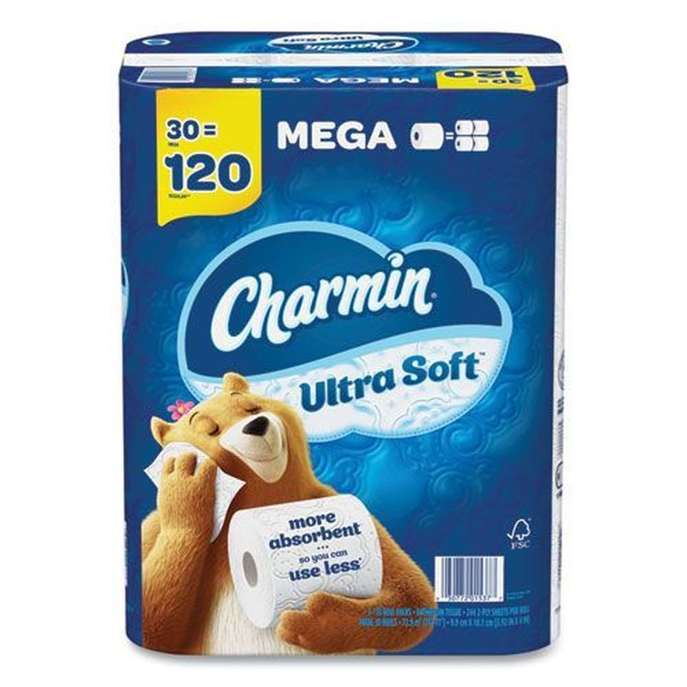 Charmin White 2 Ply Septic Safe Ultra Soft Bathroom Tissue, 244 sheets per roll -- 30 rolls per case