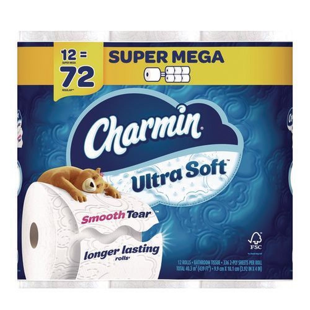 Charmin White 2 Ply Septic Safe Ultra Soft Bathroom Tissue, 336 sheets per roll -- 12 rolls per case