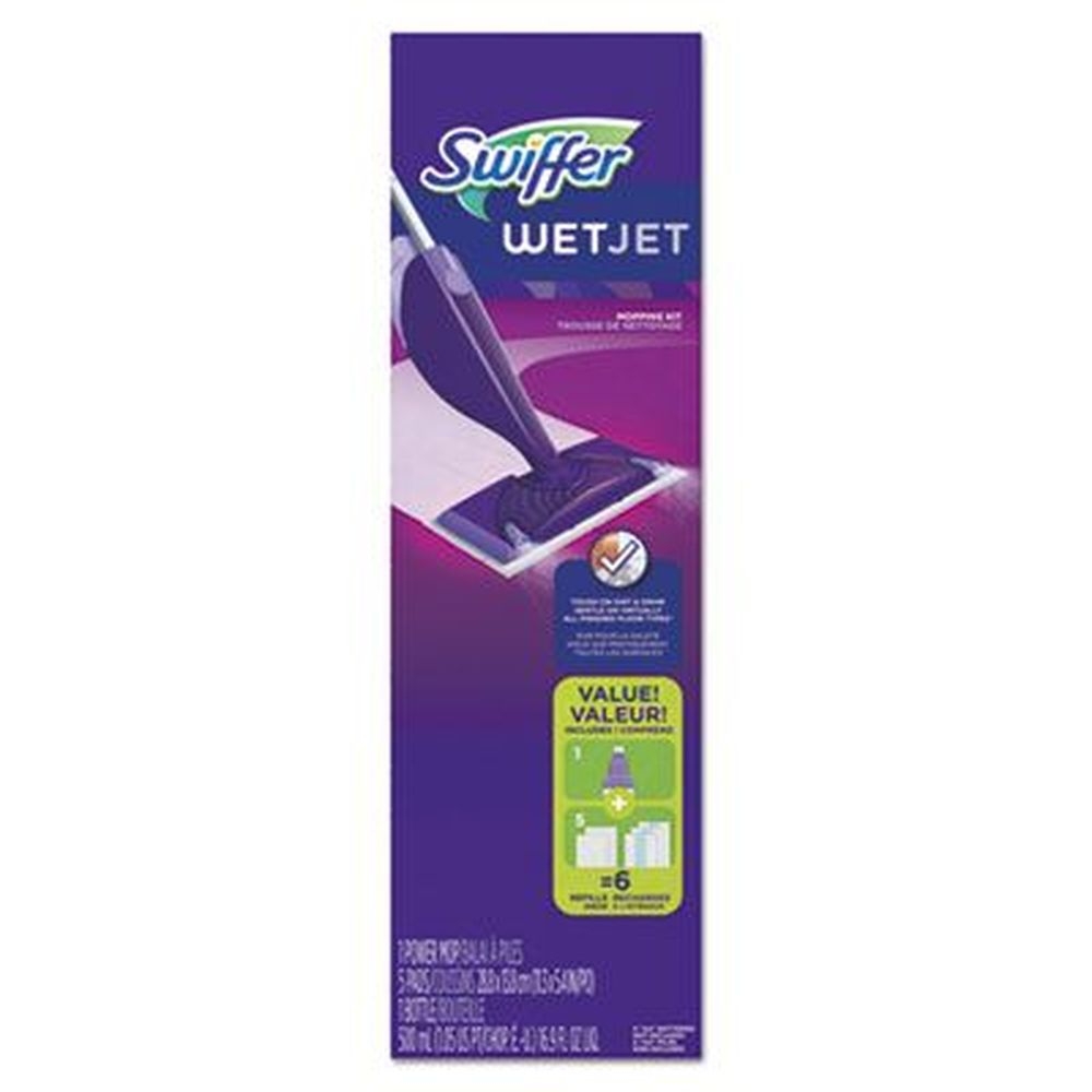Swiffer Wetjet Mop with 11 x 5 inch White Cloth Head and 46 inch Purple/Silver Aluminium/Plastic Handle -- 2 per case